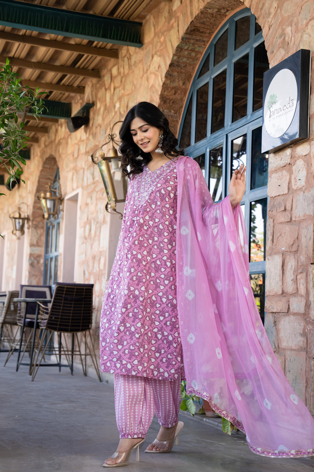 Ruhaya Women's Printed Cotton Kurta Set with Dupatta | Heavy Embroidery | Purple Patiala Style
