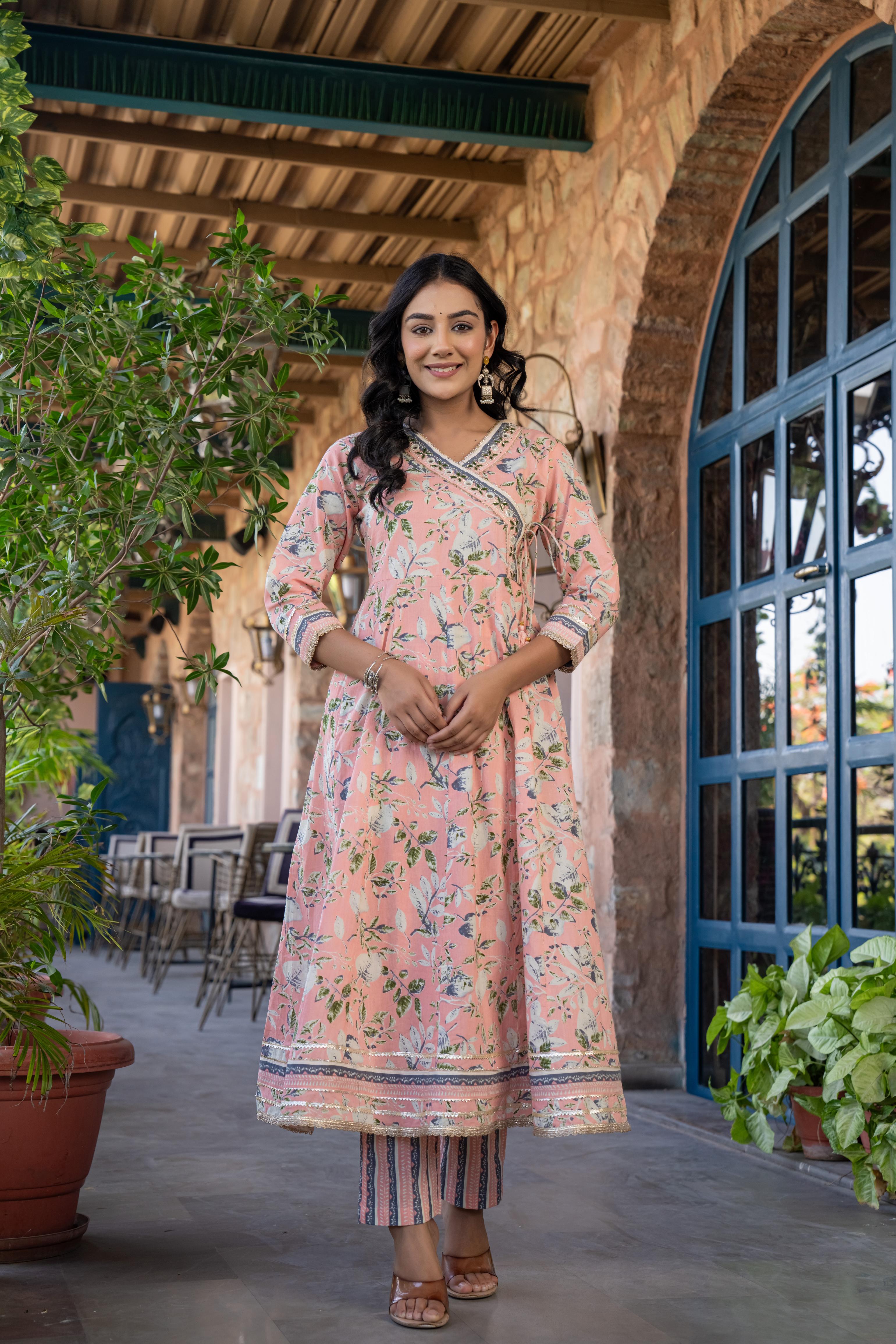 Mehira Peach Women's Cotton Kurta Set with Dupatta