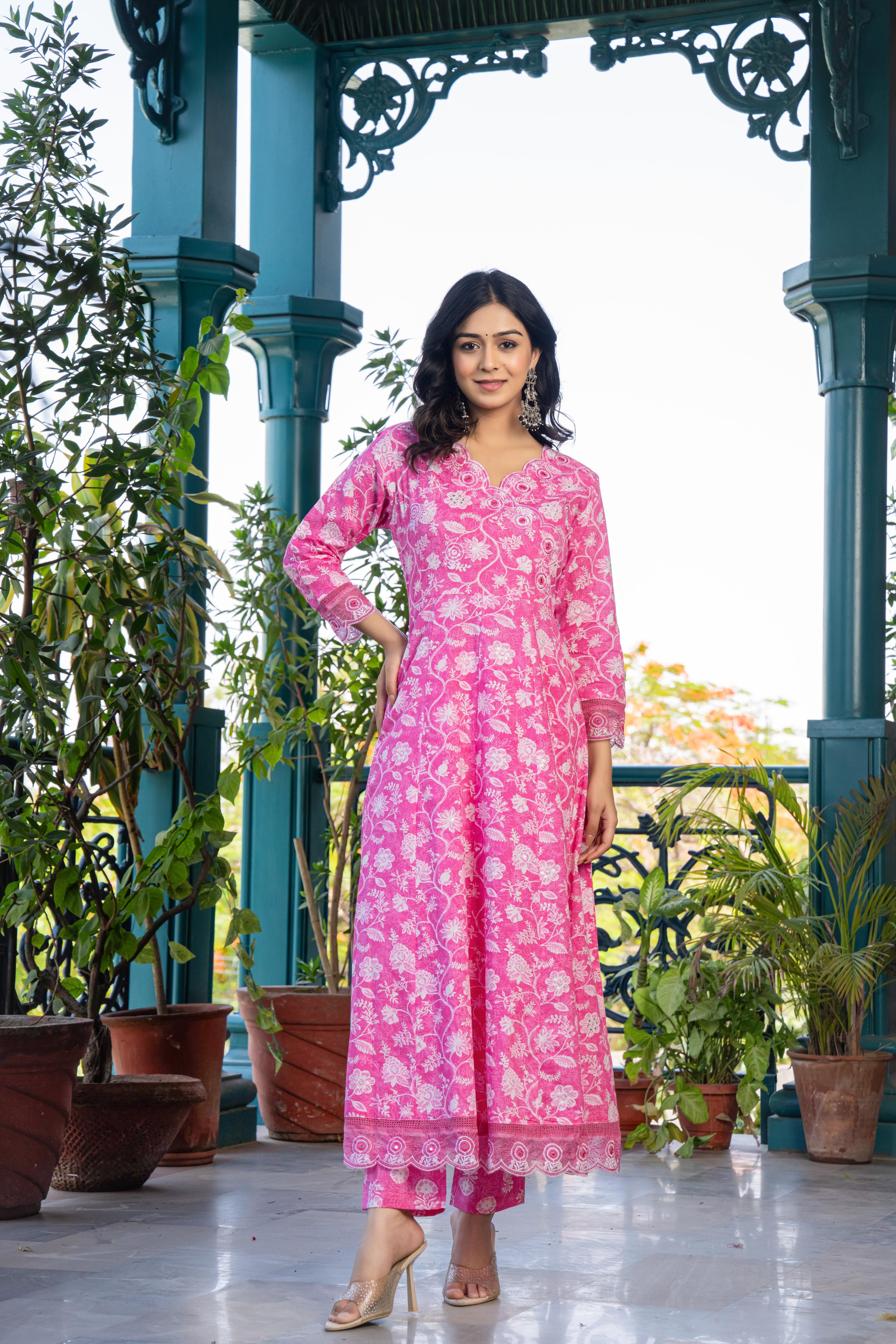 Vanyaa Pink Anarkali Kurta Set with Dupatta | Heavy Embroidery