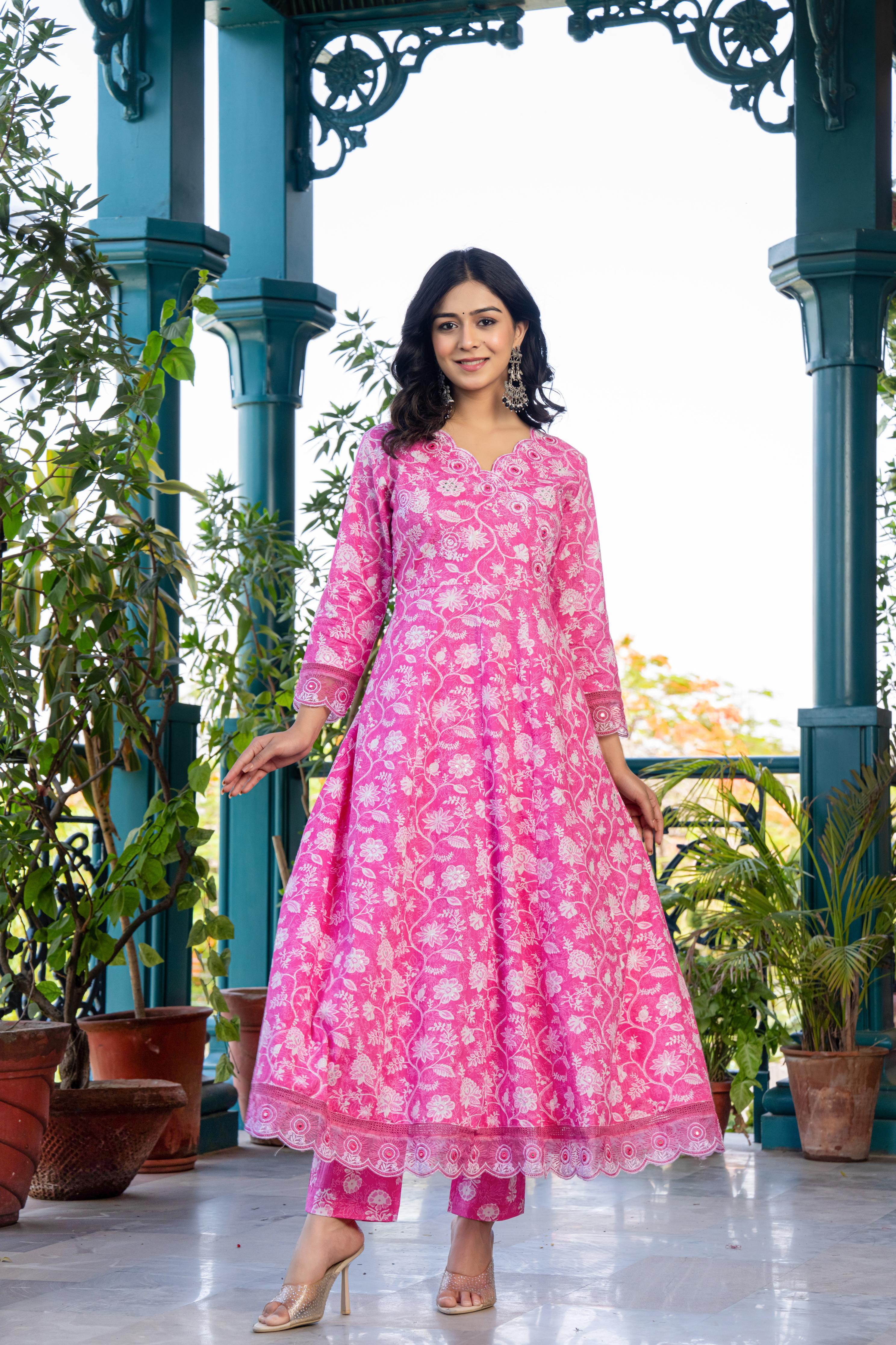 Vanyaa Pink Anarkali Kurta Set with Dupatta | Heavy Embroidery