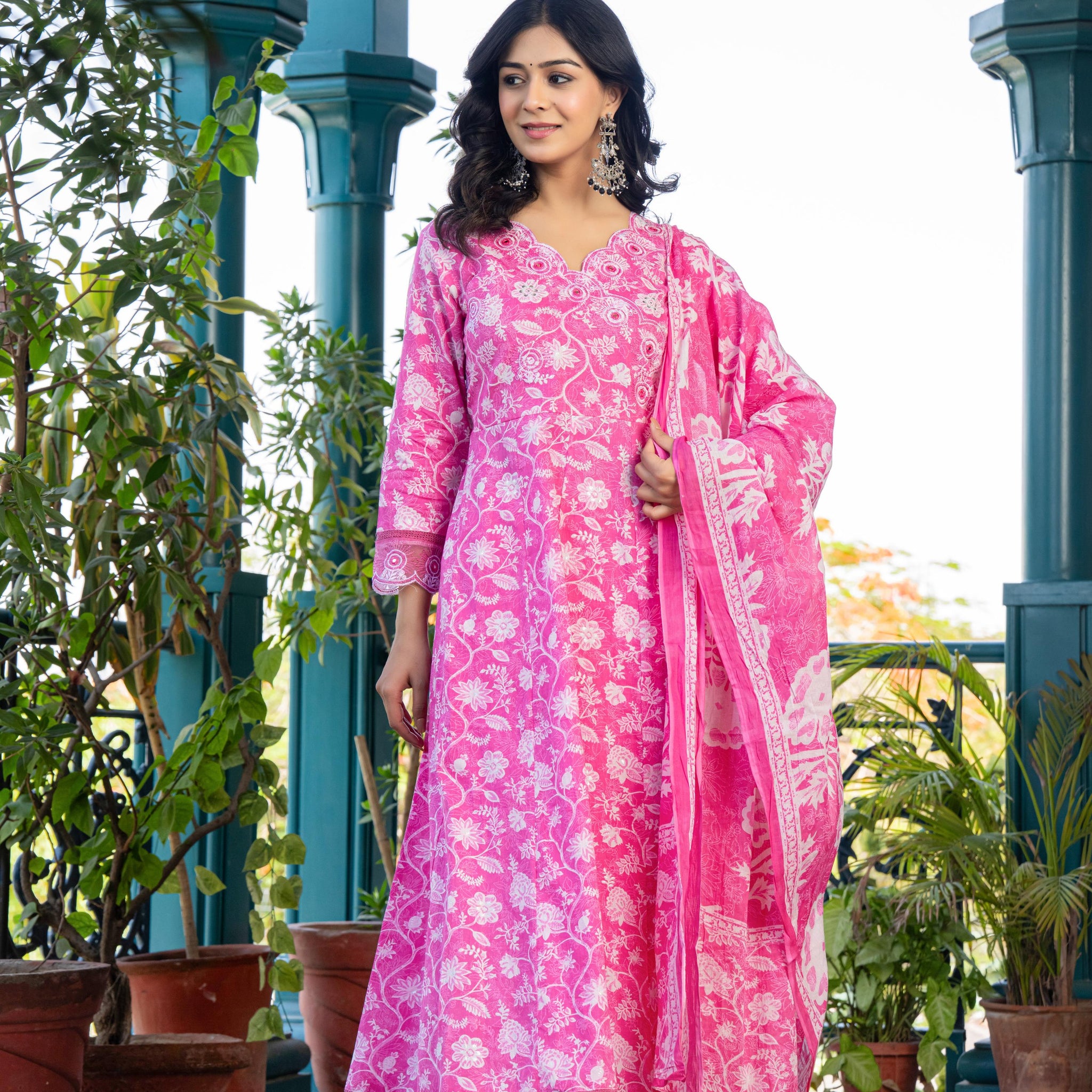 Vanyaa Pink Anarkali Kurta Set with Dupatta | Heavy Embroidery