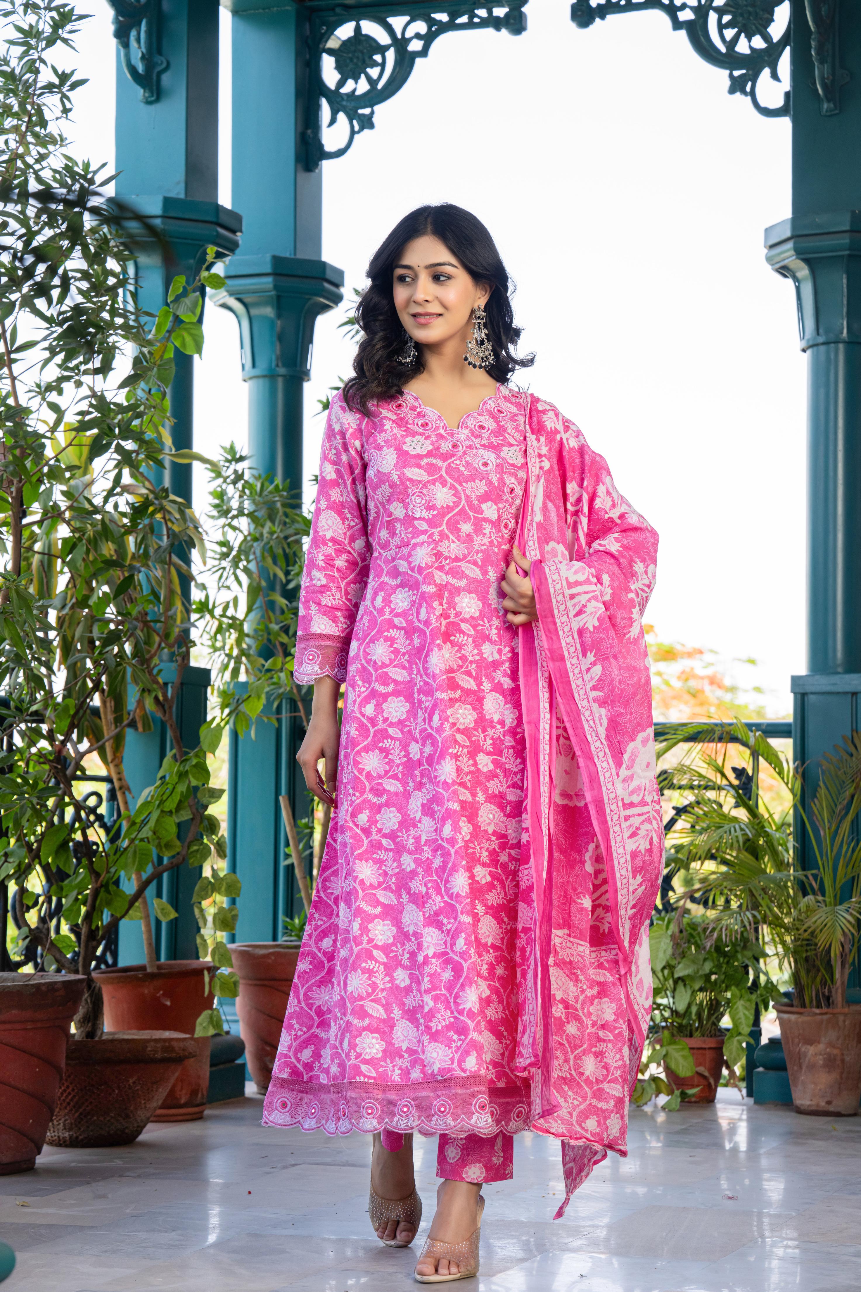 Vanyaa Pink Anarkali Kurta Set with Dupatta | Heavy Embroidery