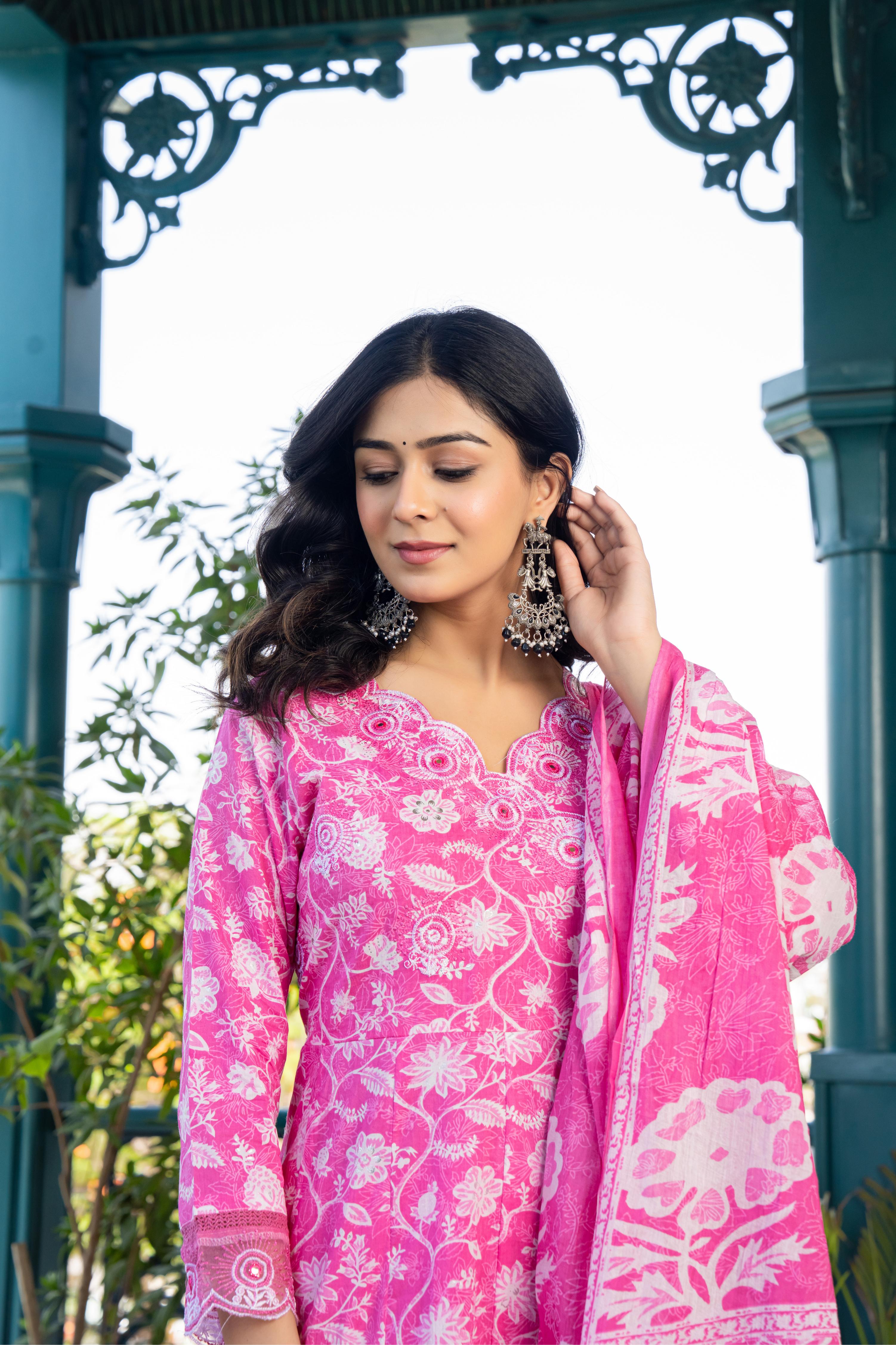 Vanyaa Pink Anarkali Kurta Set with Dupatta | Heavy Embroidery