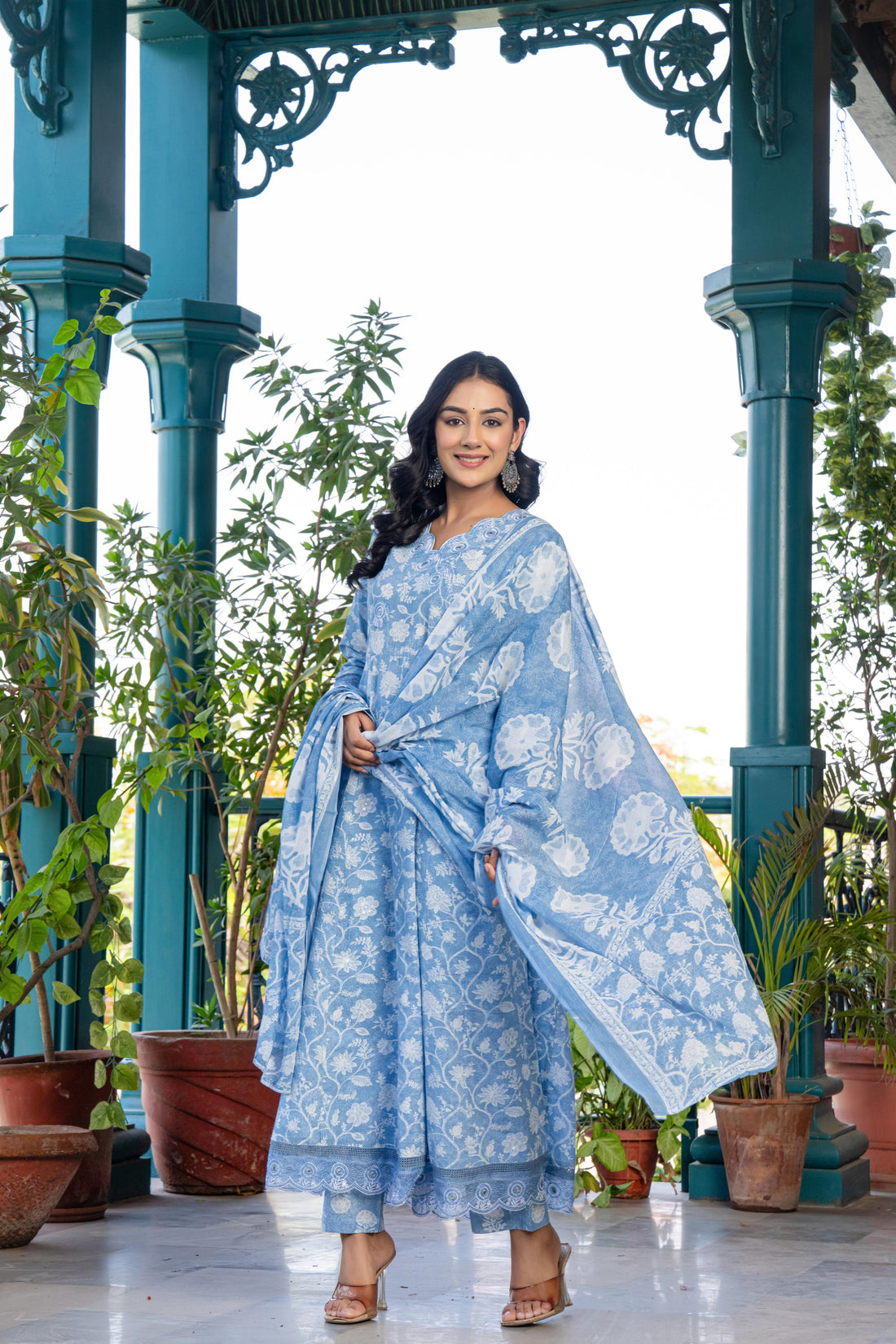Vanyaa Women's Sky Blue Anarkali Kurta Set with Dupatta | Heavy Embroidery