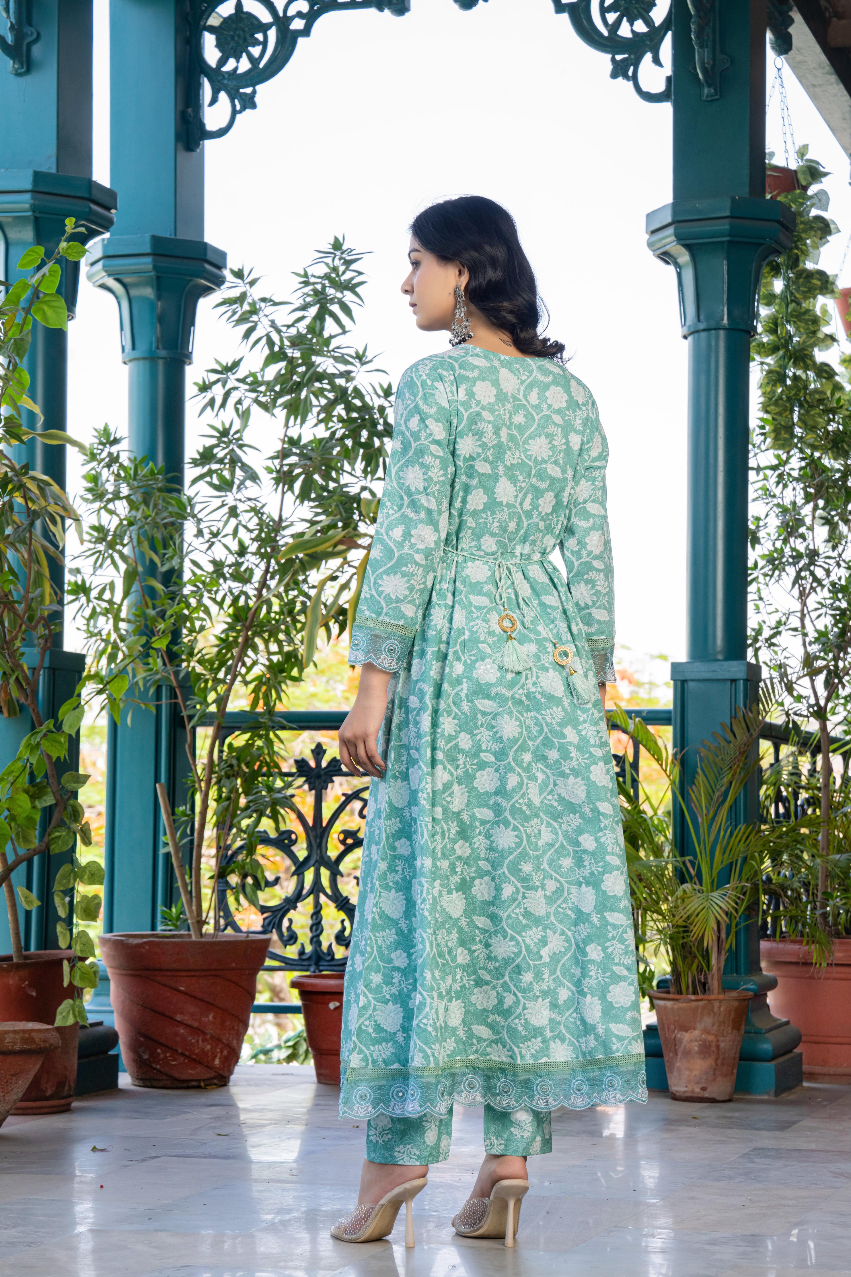 Vanyaa Green Anarkali Kurta Set with Dupatta | Heavy Embroidery