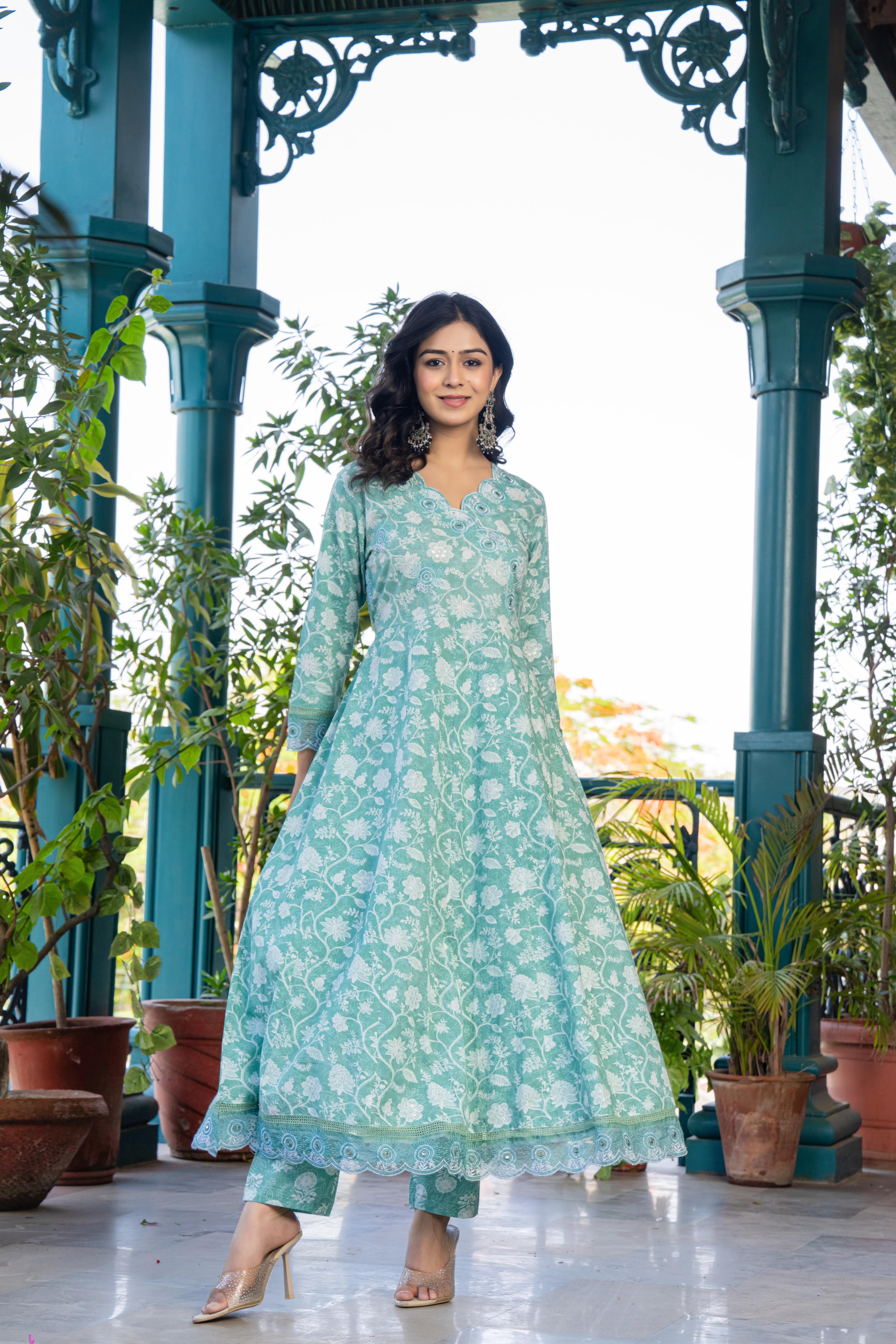 Vanyaa Green Anarkali Kurta Set with Dupatta | Heavy Embroidery