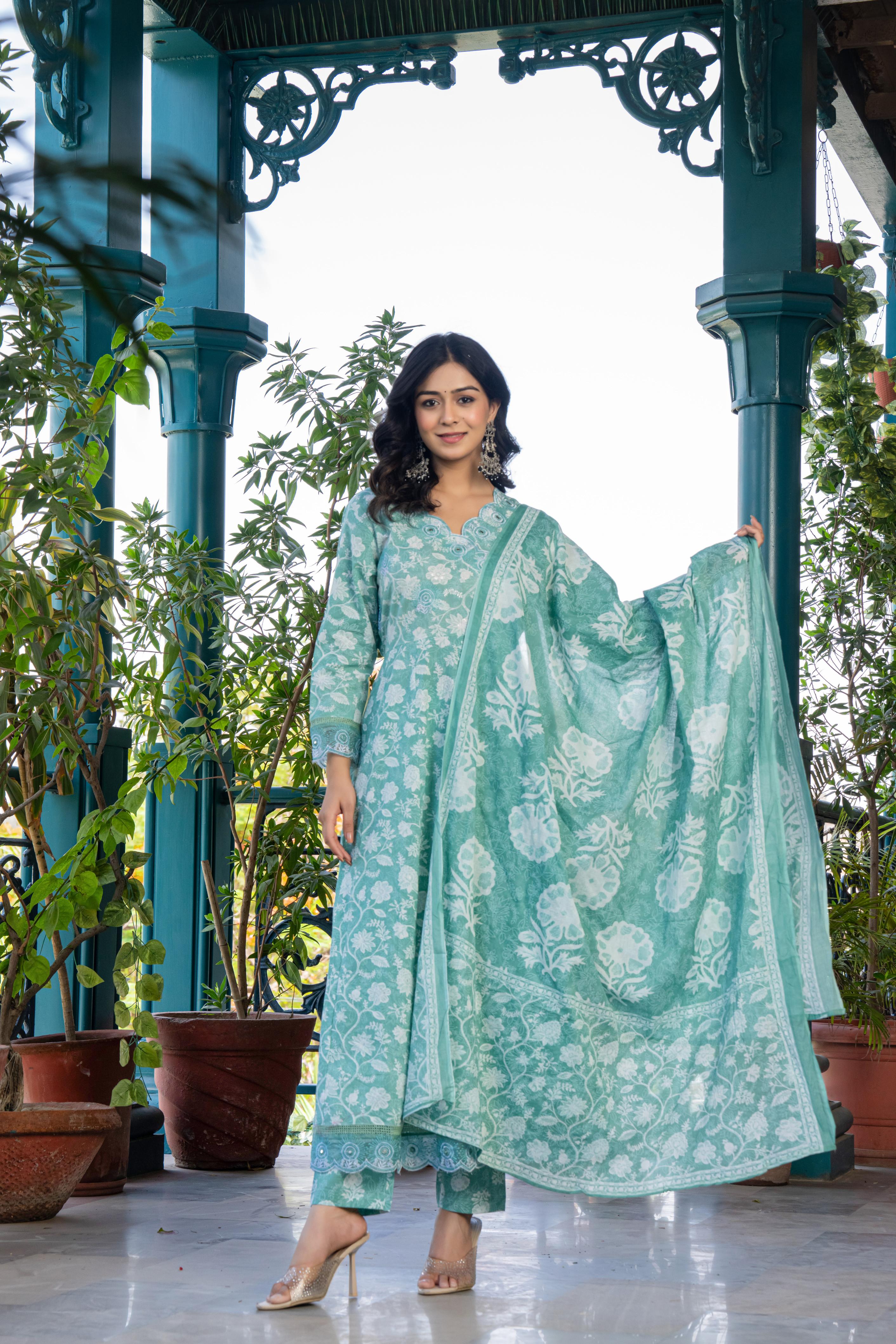 Vanyaa Green Anarkali Kurta Set with Dupatta | Heavy Embroidery