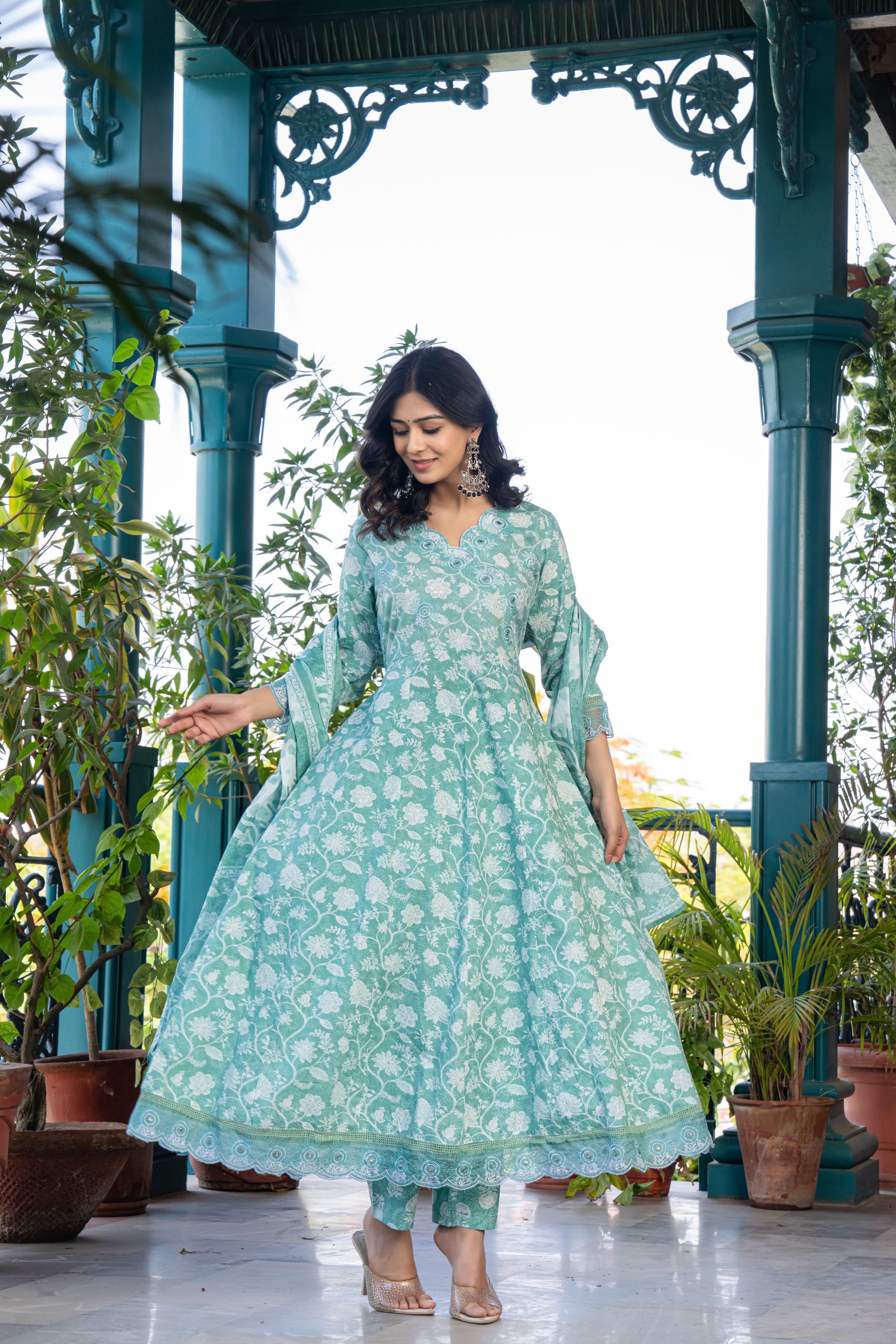 Vanyaa Green Anarkali Kurta Set with Dupatta | Heavy Embroidery