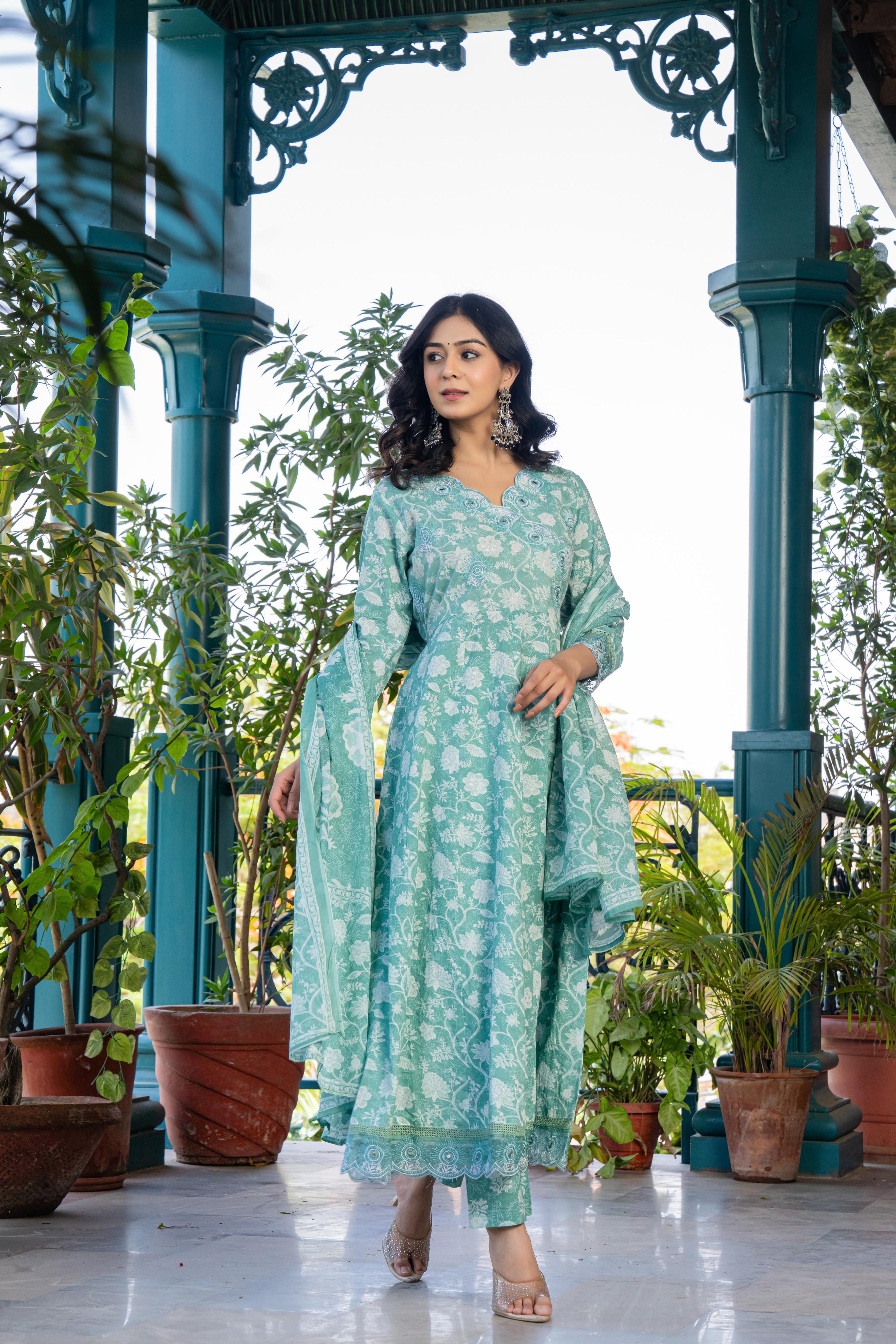 Vanyaa Green Anarkali Kurta Set with Dupatta | Heavy Embroidery
