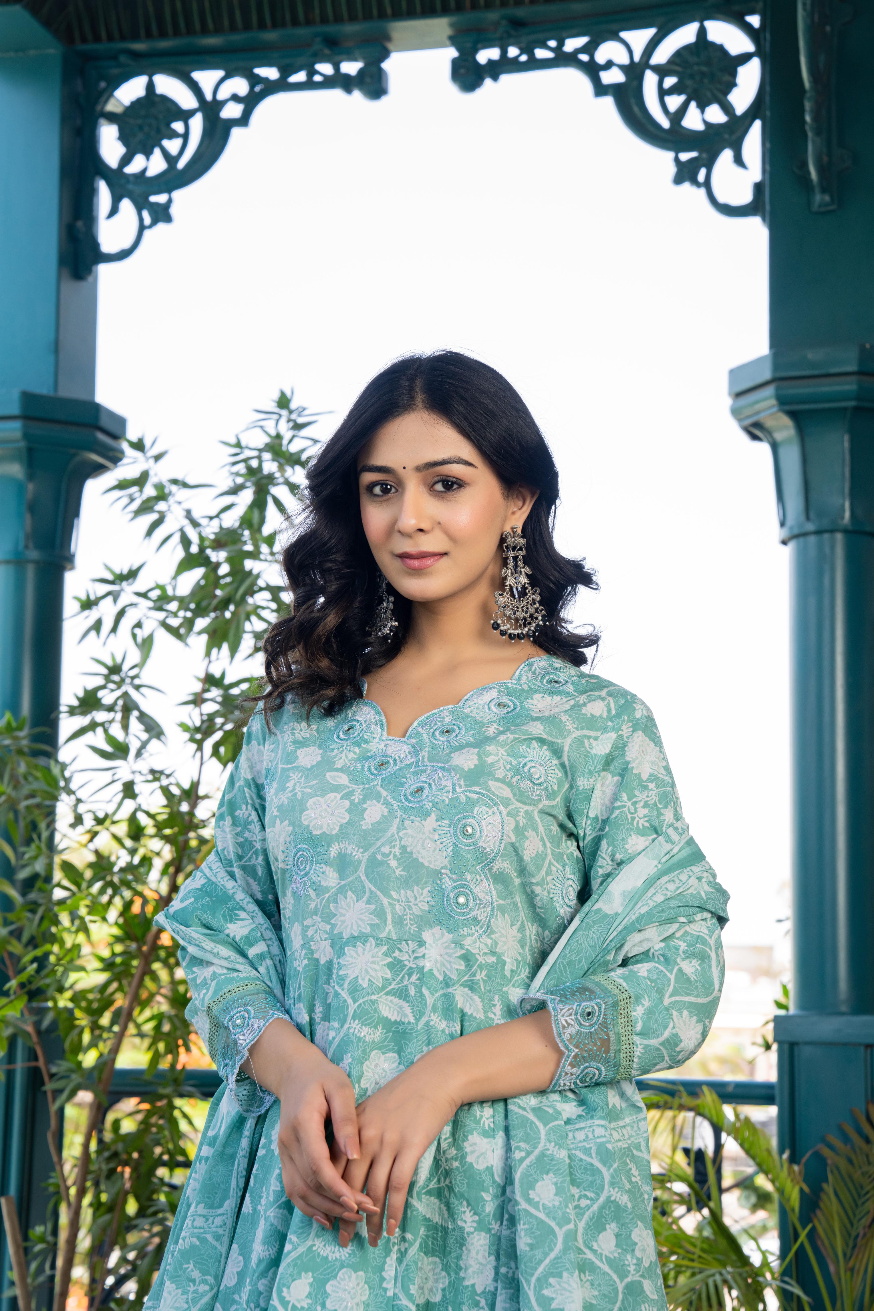Vanyaa Green Anarkali Kurta Set with Dupatta | Heavy Embroidery