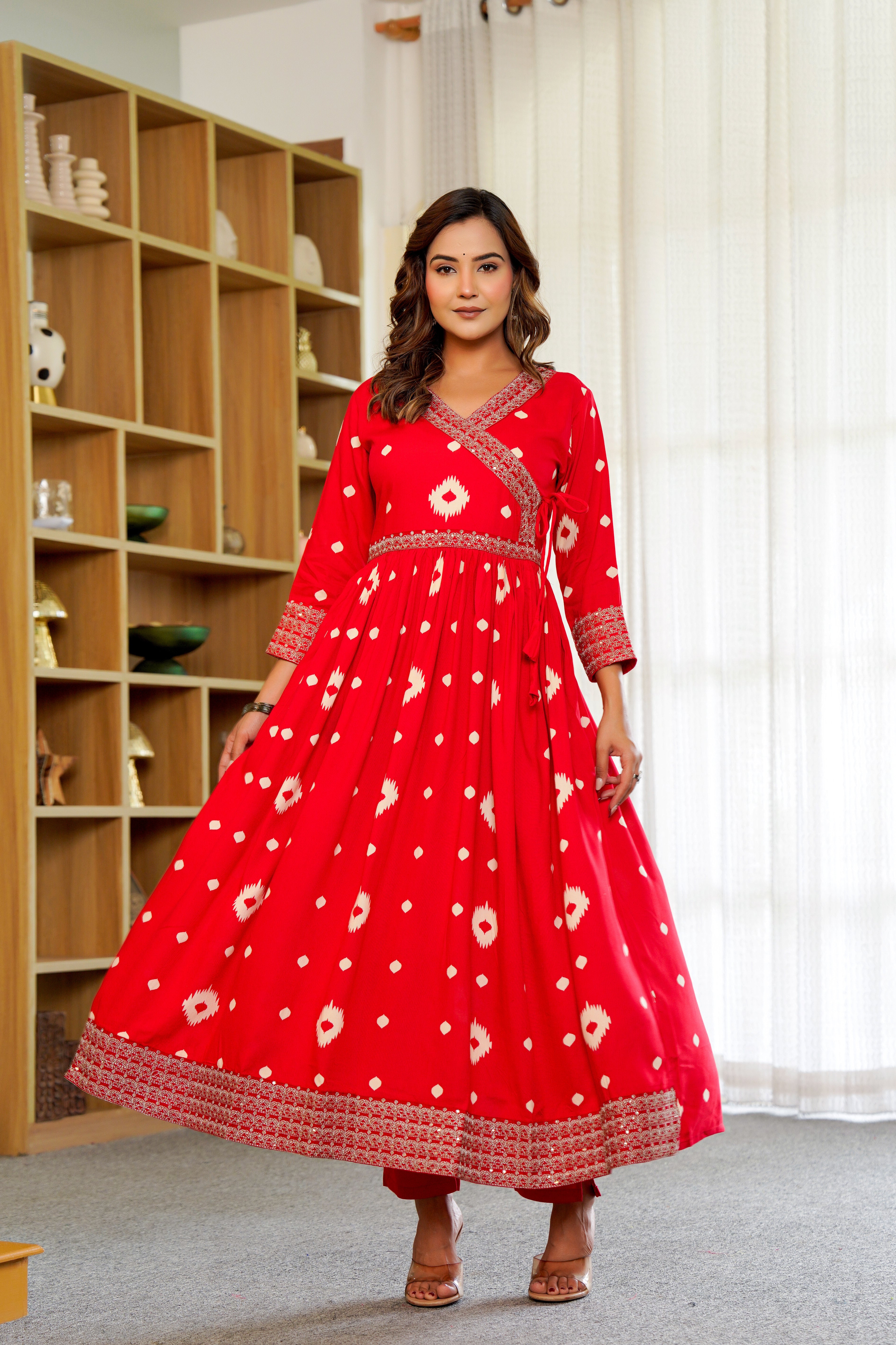 Radiant Red Anarkali with Dupatta – Ethnic Elegance