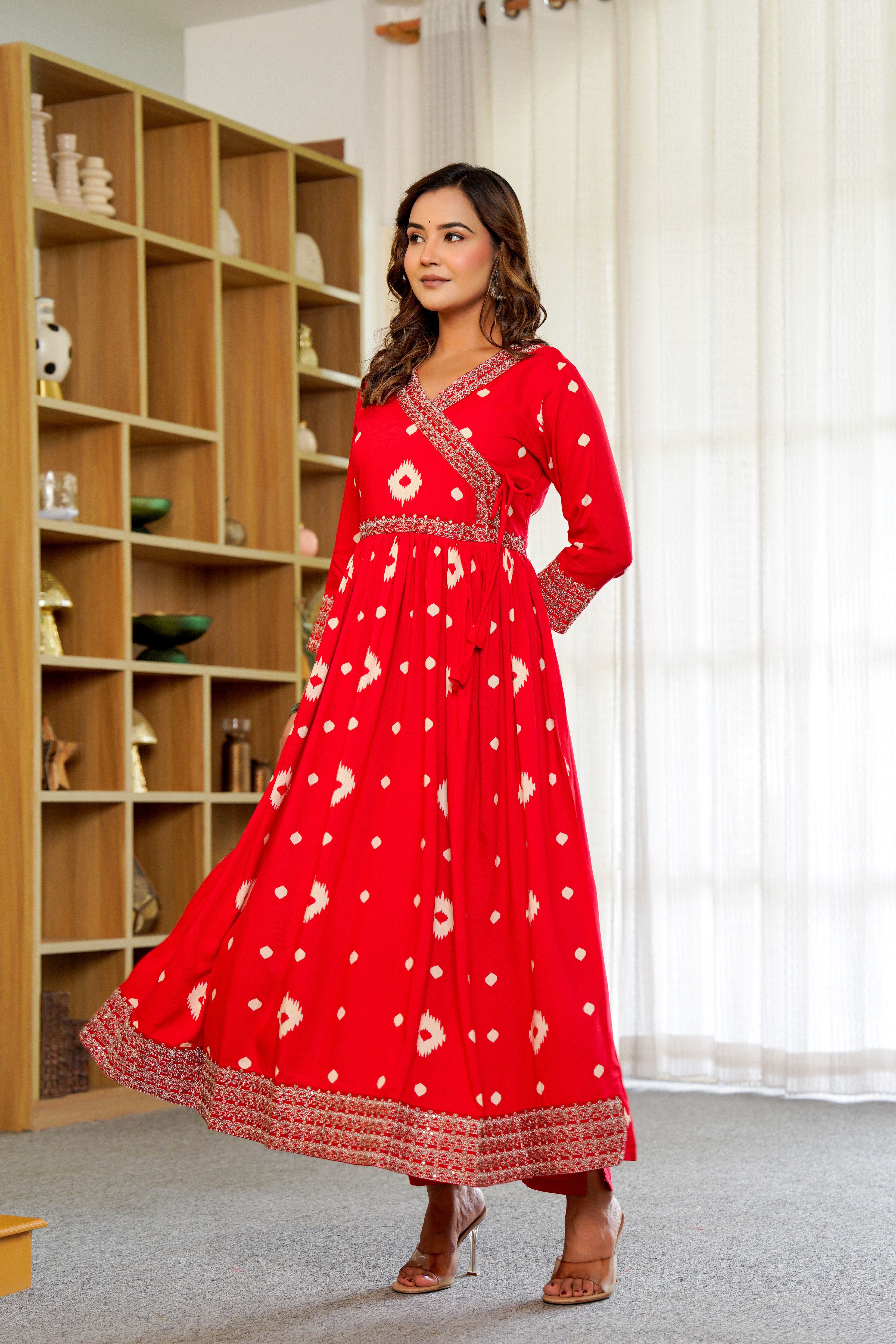 Radiant Red Anarkali with Dupatta – Ethnic Elegance