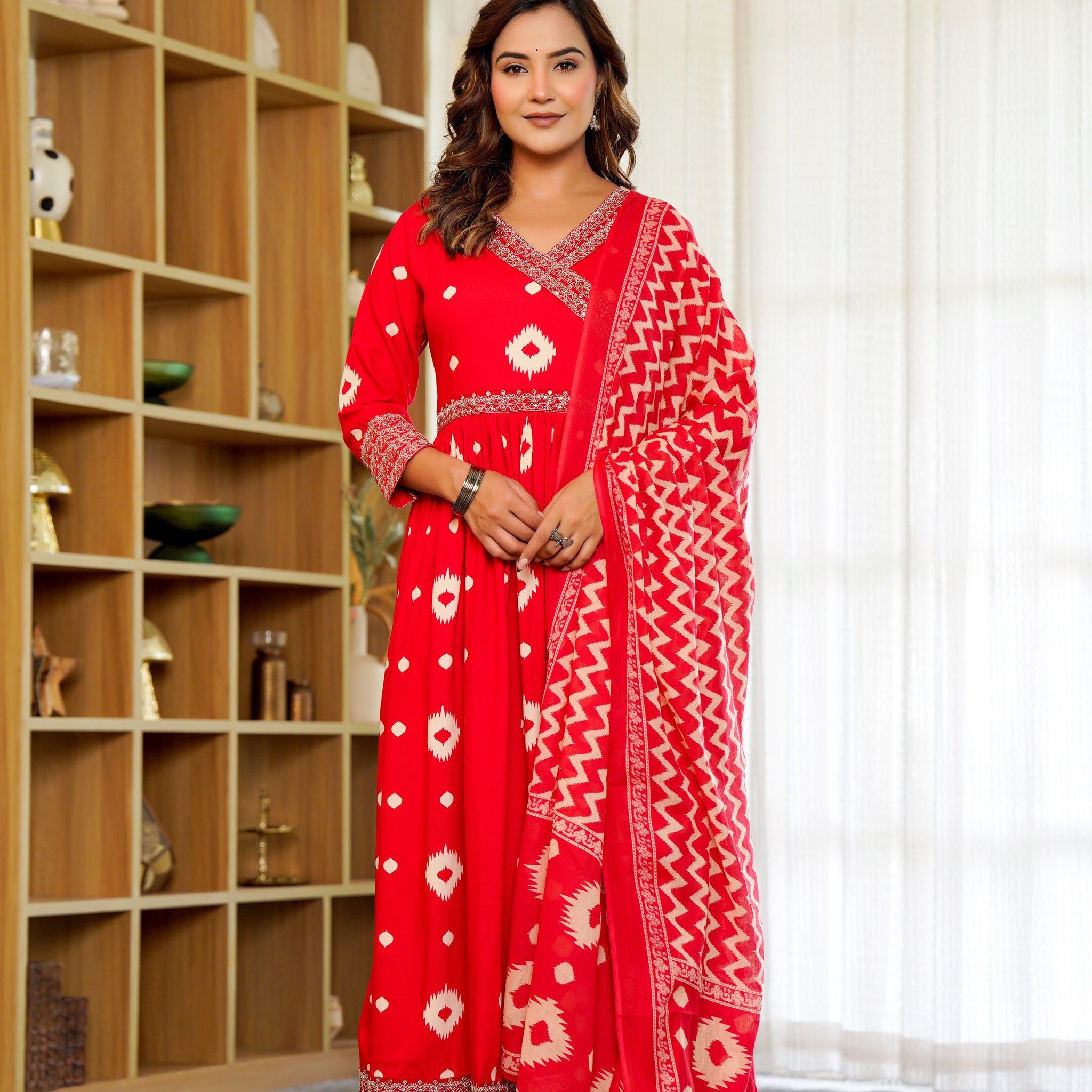 Radiant Red Anarkali with Dupatta – Ethnic Elegance