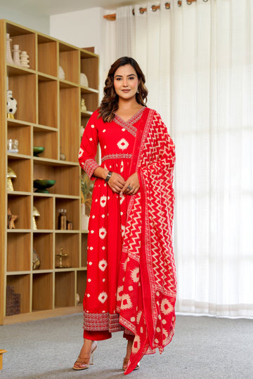 Radiant Red Anarkali with Dupatta – Ethnic Elegance