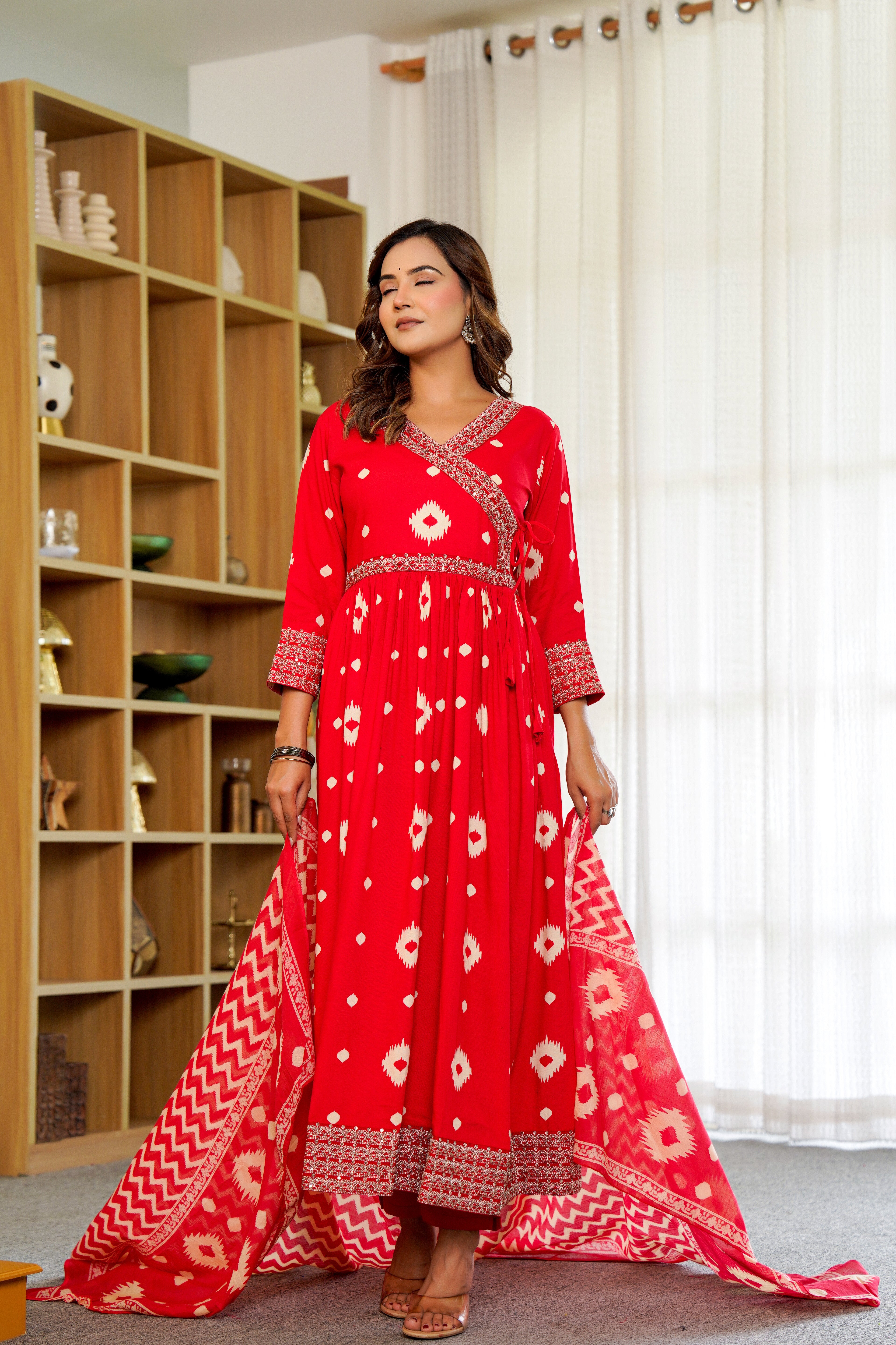 Radiant Red Anarkali with Dupatta – Ethnic Elegance