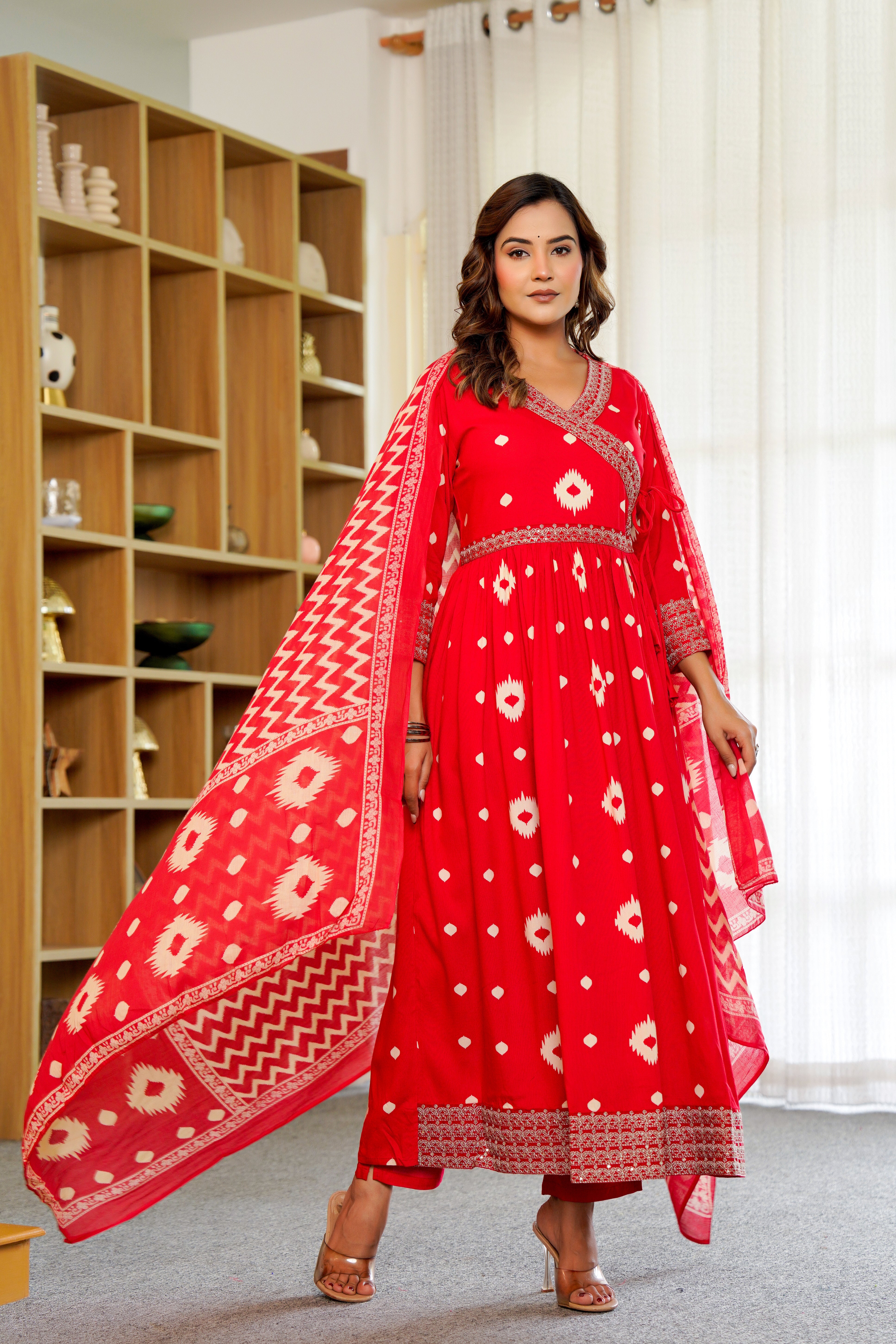Radiant Red Anarkali with Dupatta – Ethnic Elegance