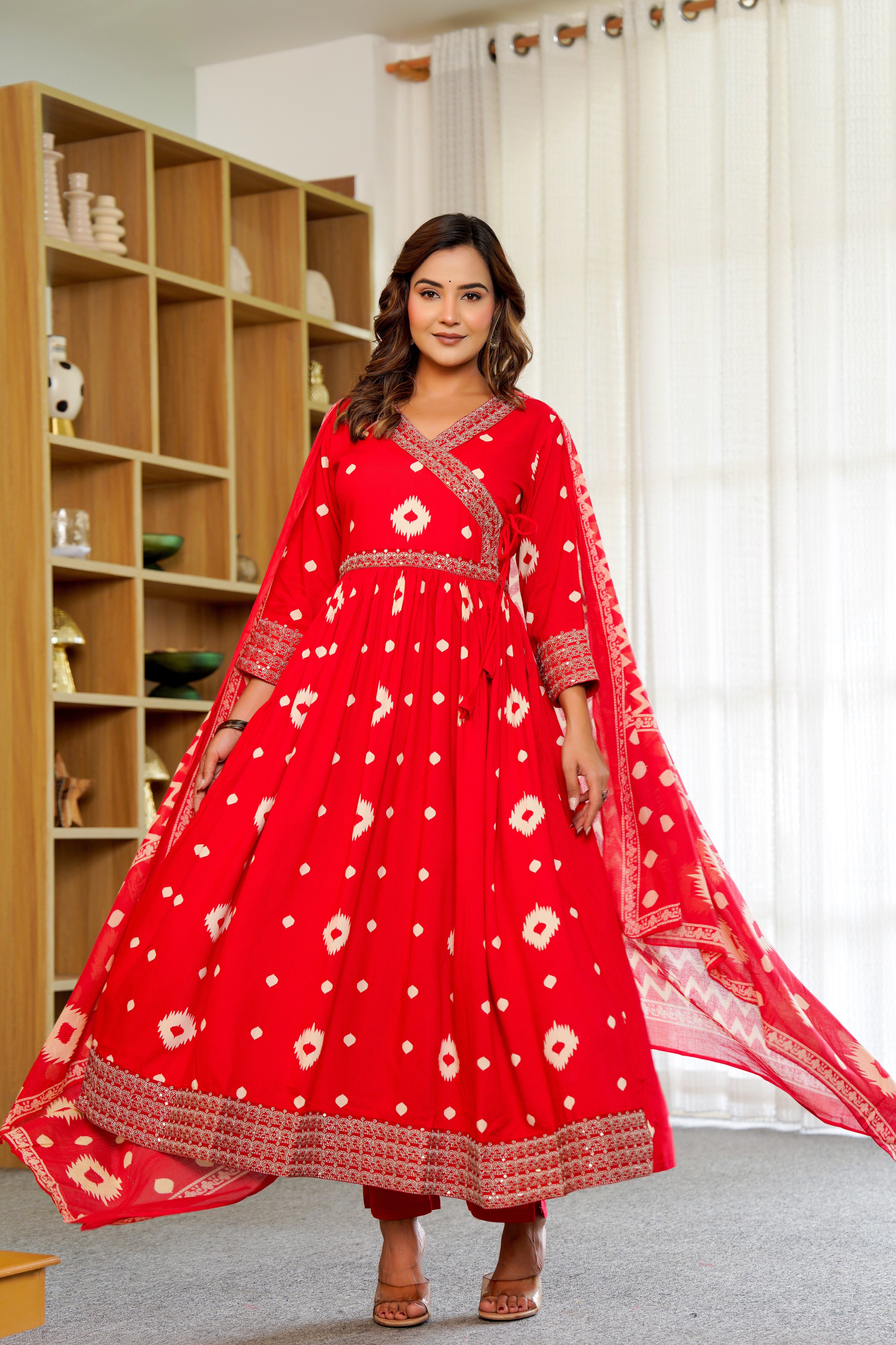 Radiant Red Anarkali with Dupatta – Ethnic Elegance