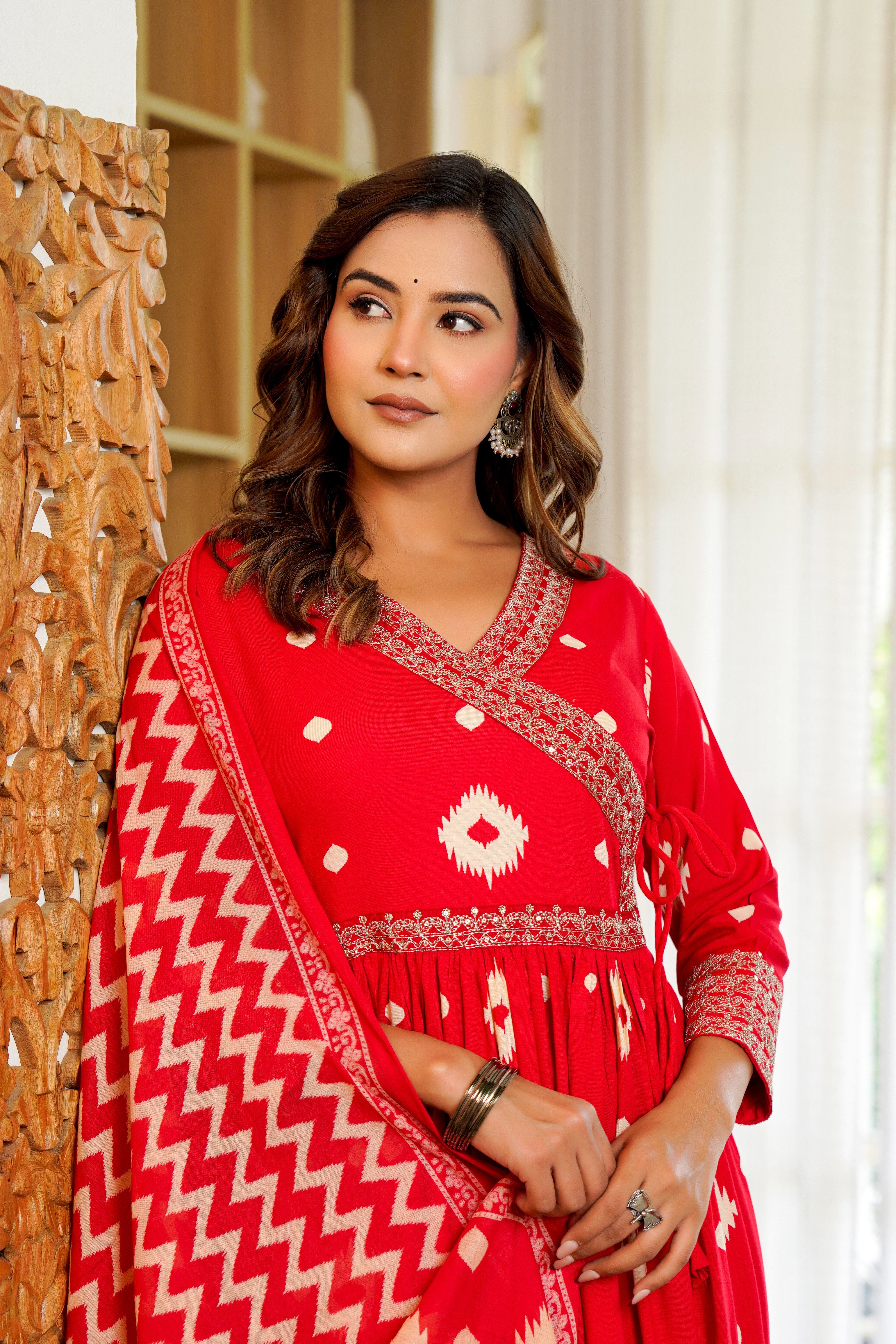 Radiant Red Anarkali with Dupatta – Ethnic Elegance