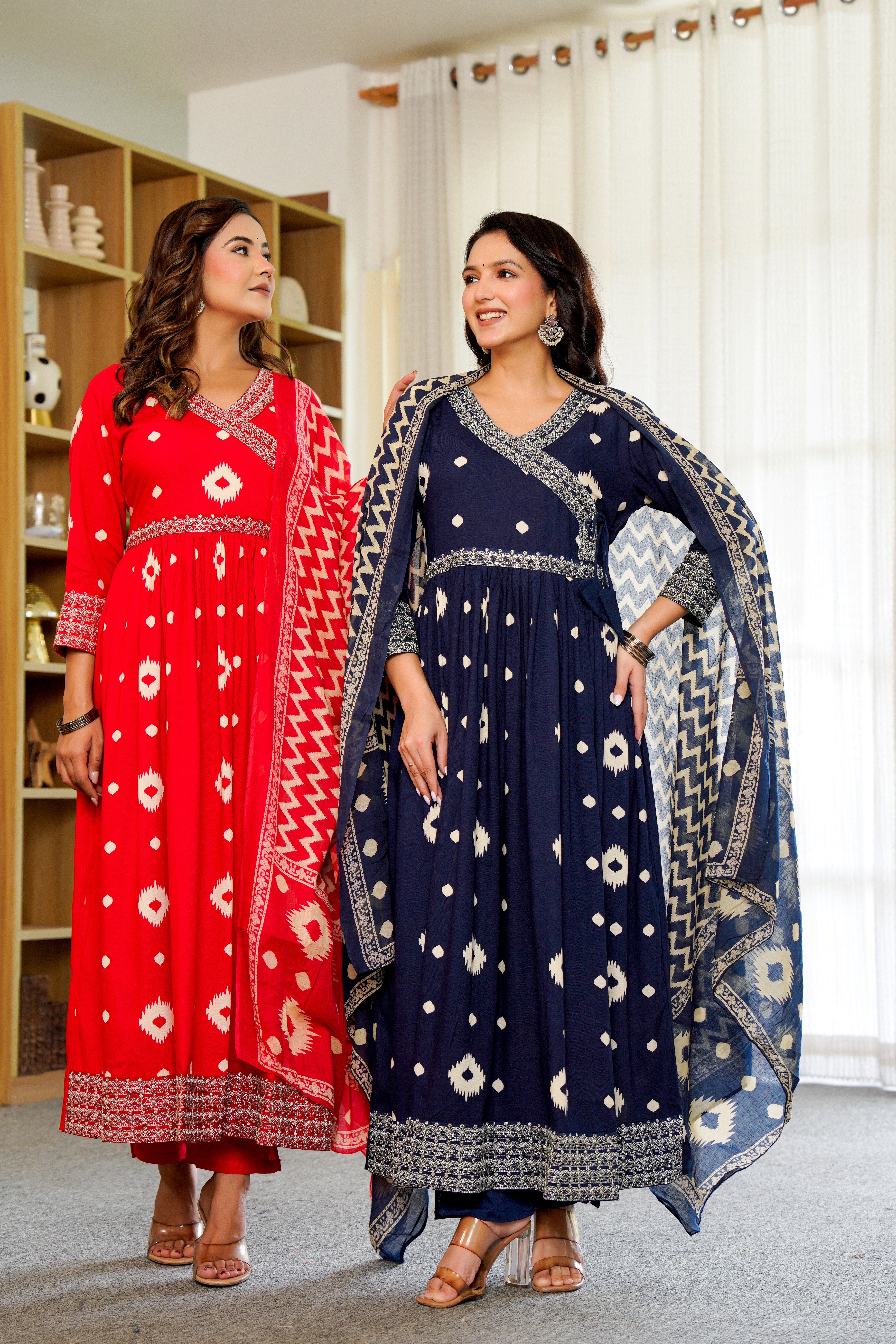 Elegant Navy Blue Anarkali with Dupatta – Timeless Ikat Charm
