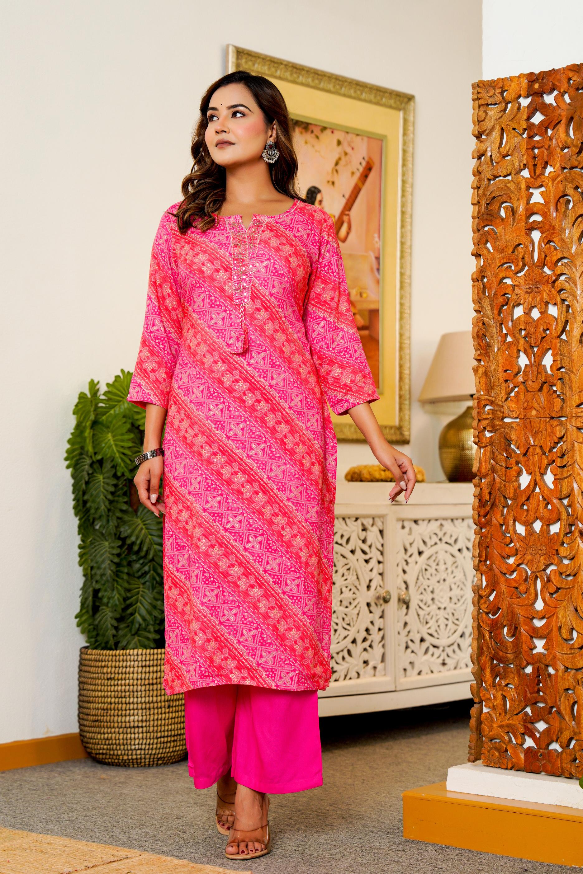 Pink Printed Kurta Set with Dupatta – Festive & Graceful Look