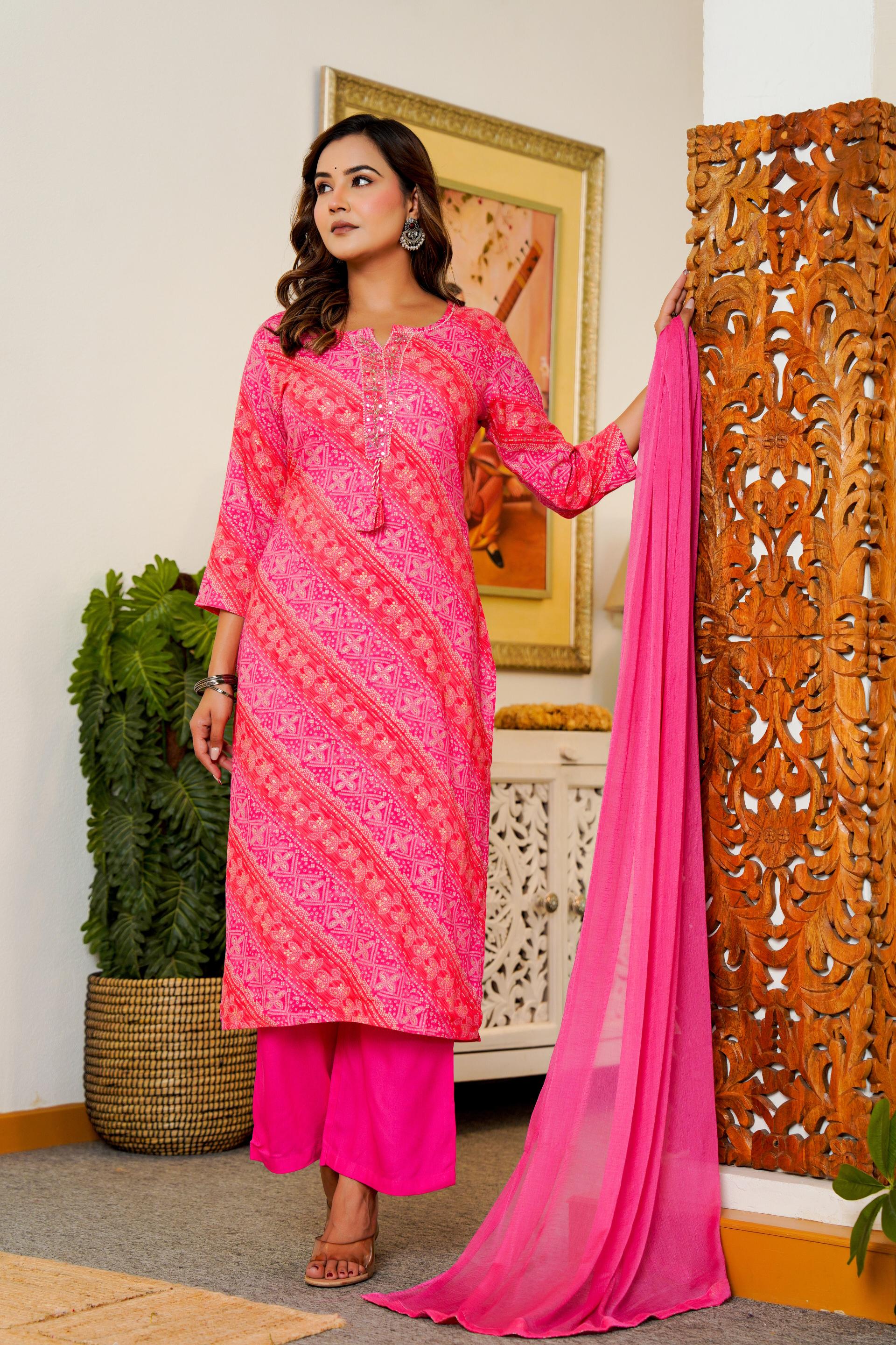 Pink Printed Kurta Set with Dupatta – Festive & Graceful Look
