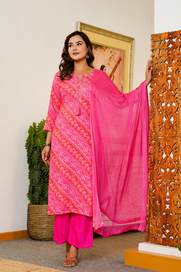 Pink Printed Kurta Set with Dupatta – Festive & Graceful Look