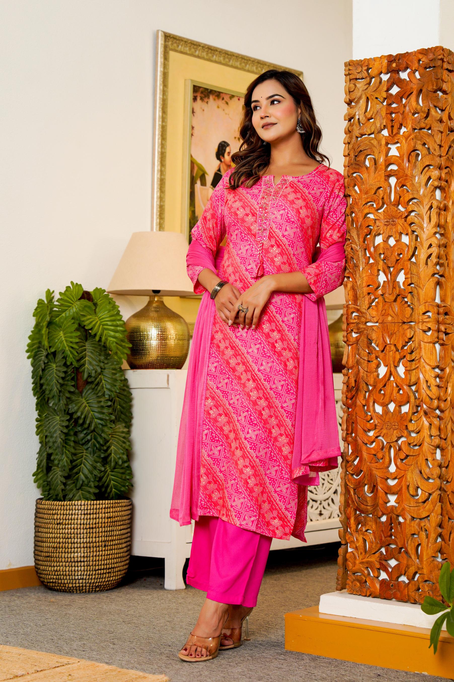 Pink Printed Kurta Set with Dupatta – Festive & Graceful Look