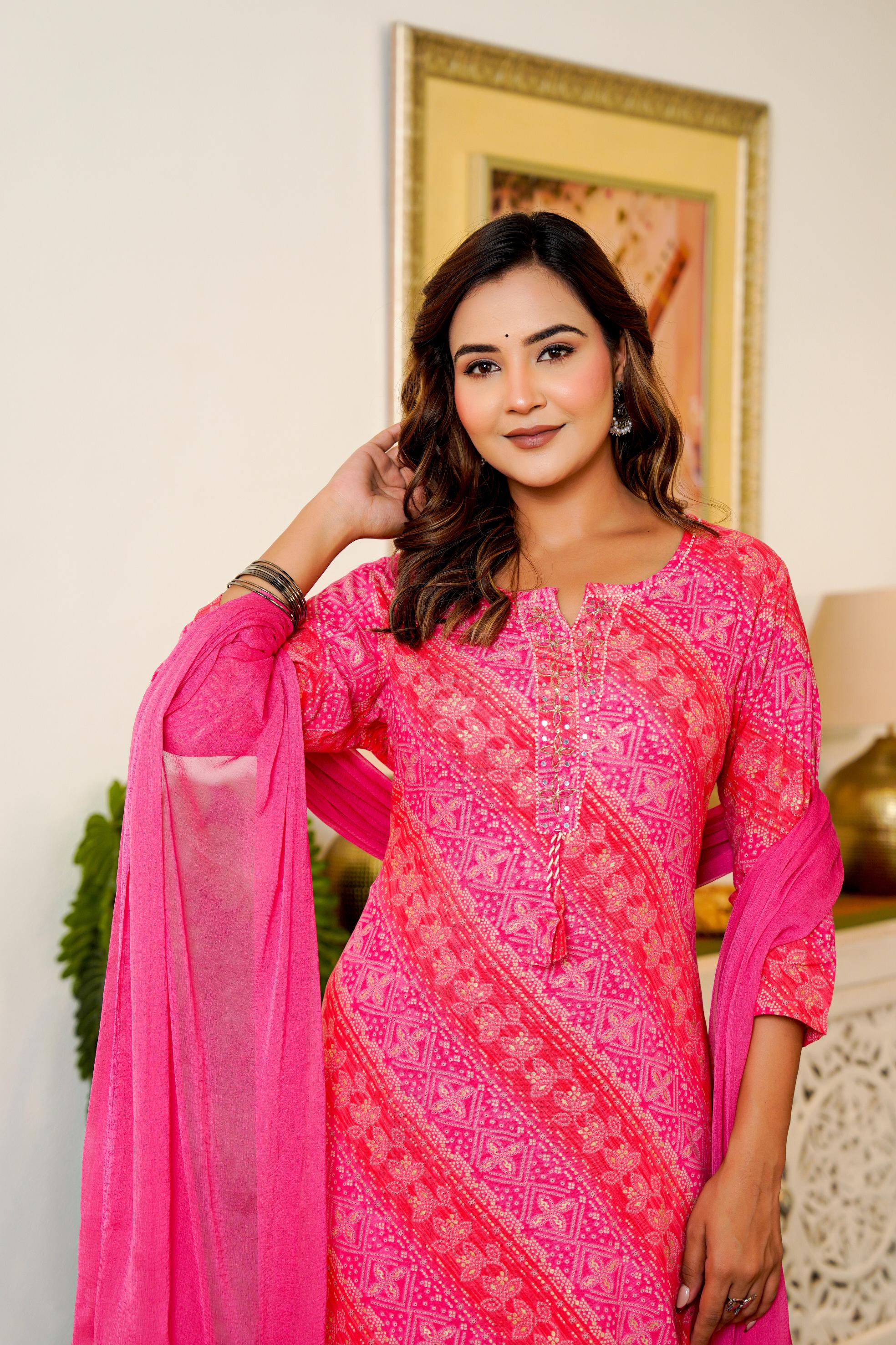 Pink Printed Kurta Set with Dupatta – Festive & Graceful Look
