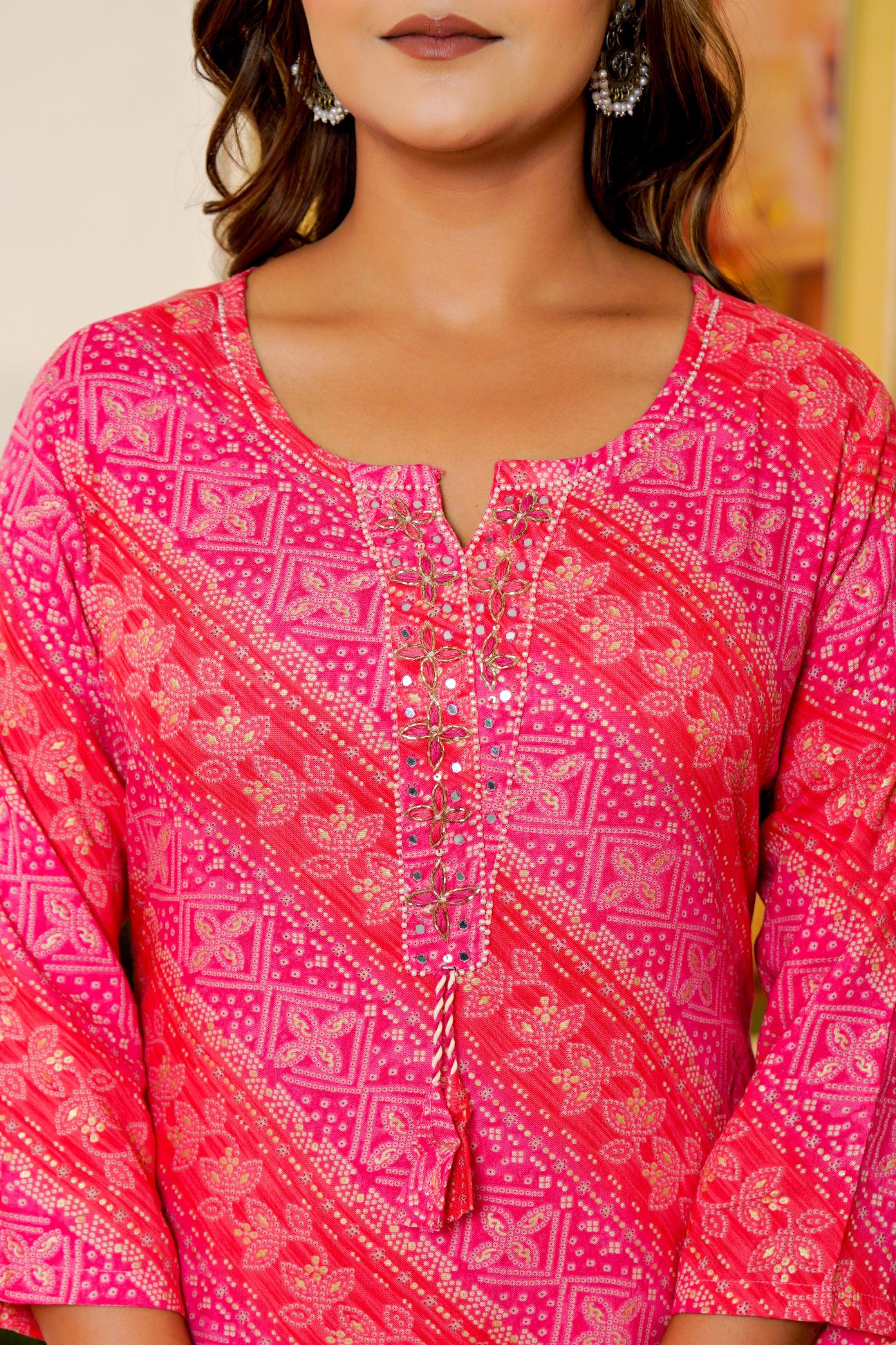 Pink Printed Kurta Set with Dupatta – Festive & Graceful Look