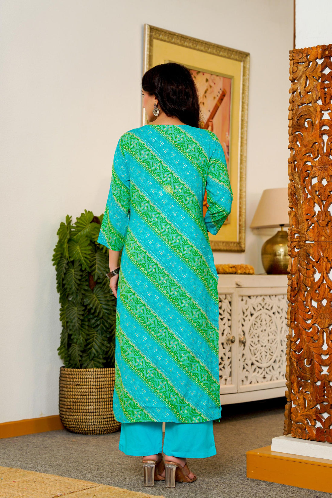 Turquoise & Green Printed Kurta Set with Dupatta – Vibrant Festive Wear