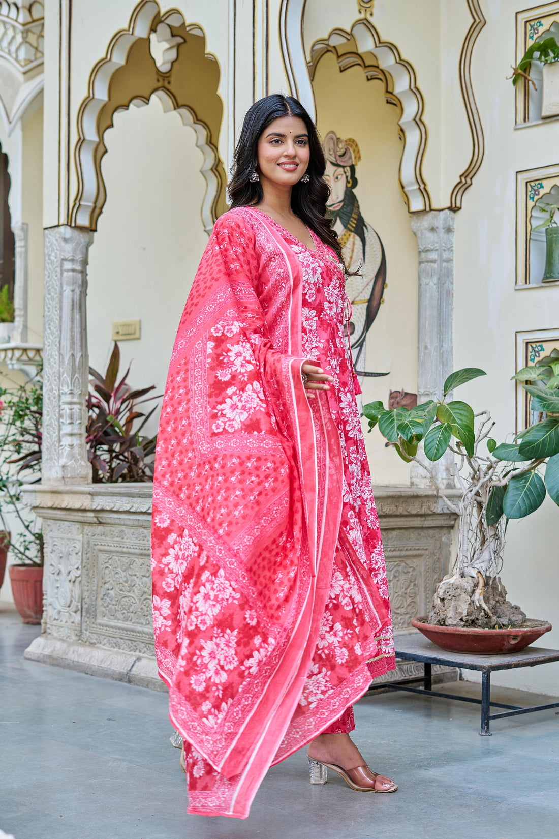Pink Grace Suit Set | Angrakha Style Kurta | Elegant Floral Prints