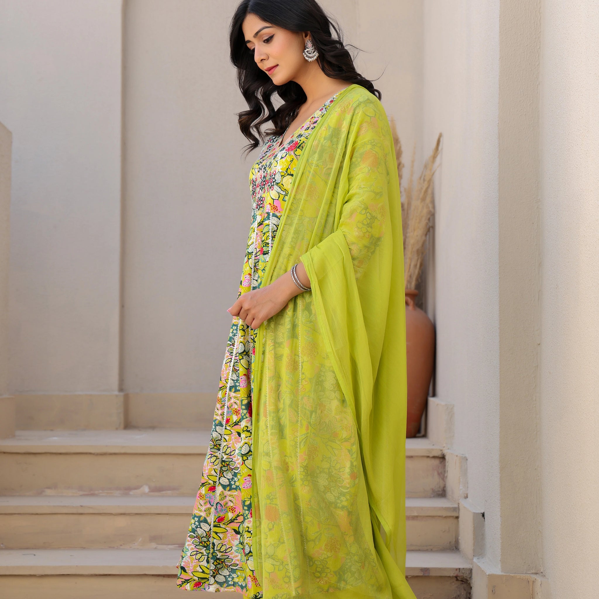 Yellow Multicolour Kurta Set with Dupatta
