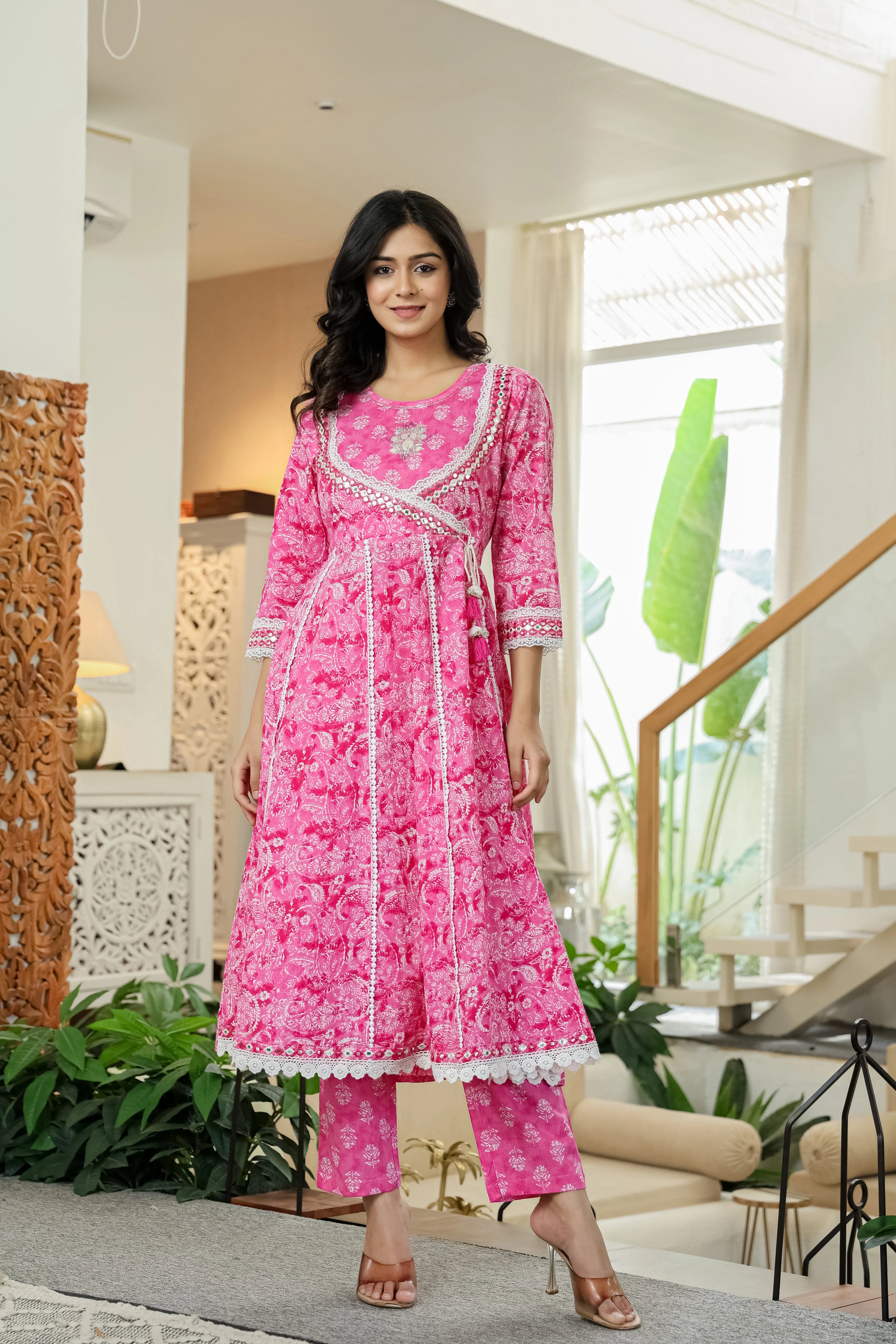 Pink Printed Kurta Set with Dupatta
