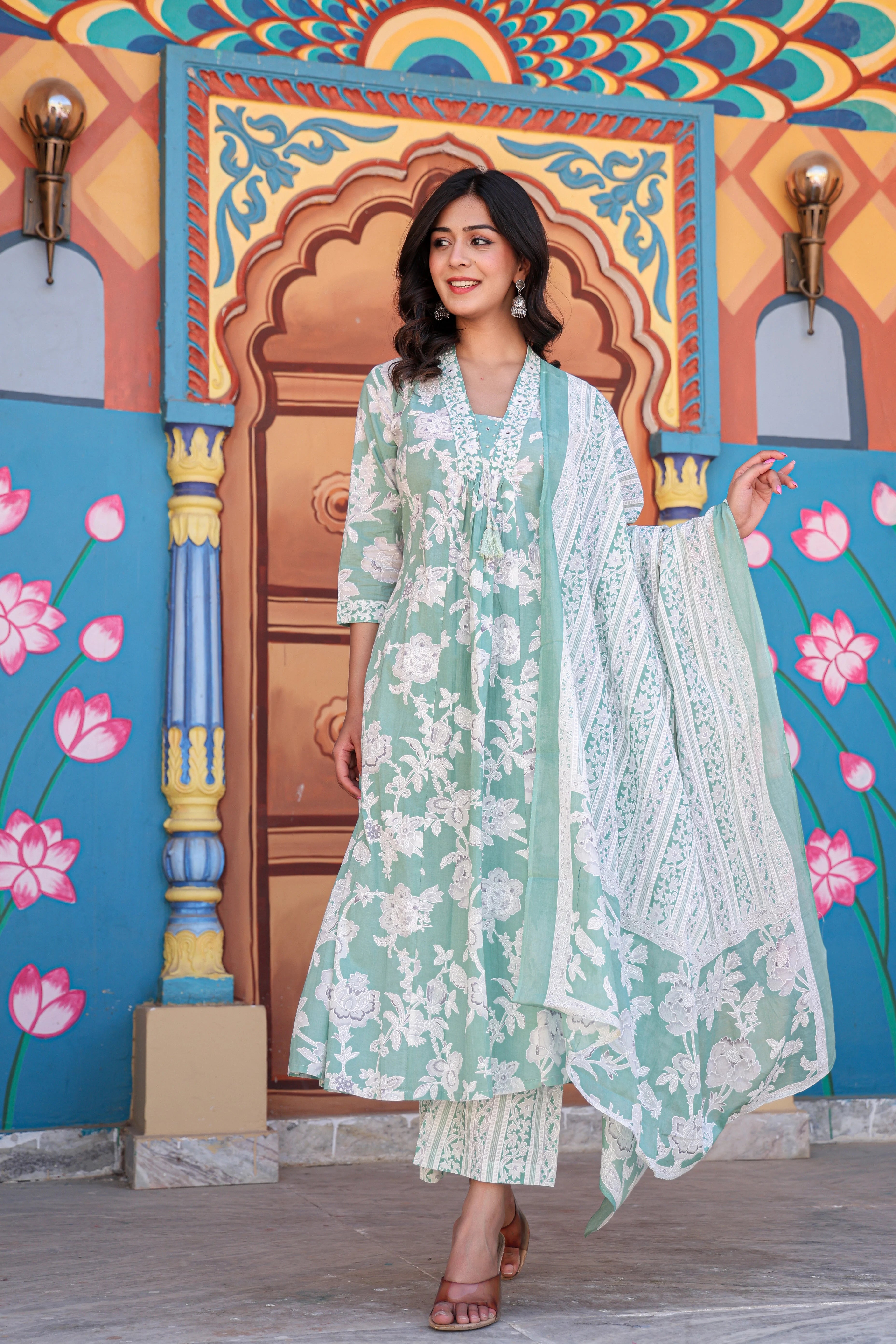 Beautiful Green  Grace Anarkali Kurti Set
