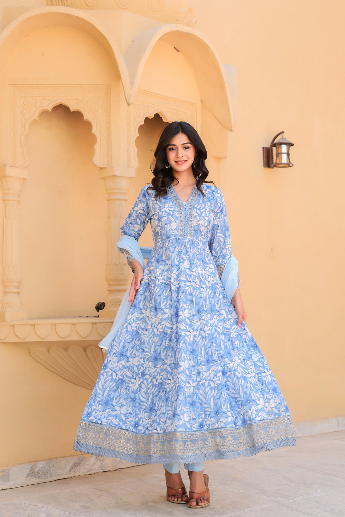 Blue Blossom Grace Anarkali Kurti Set