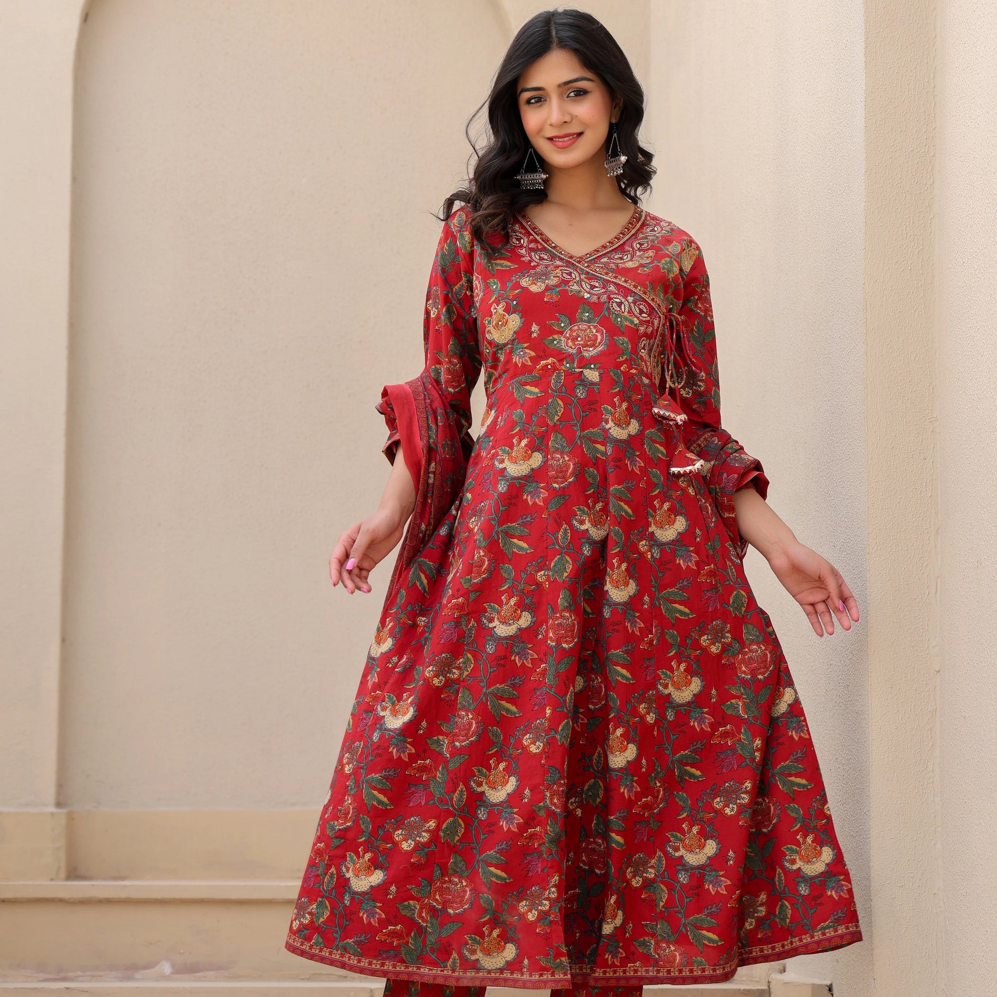 Gulnaar Rust Anarkali Set with Dupatta