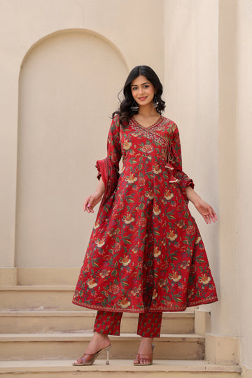 Gulnaar Rust Anarkali Set with Dupatta
