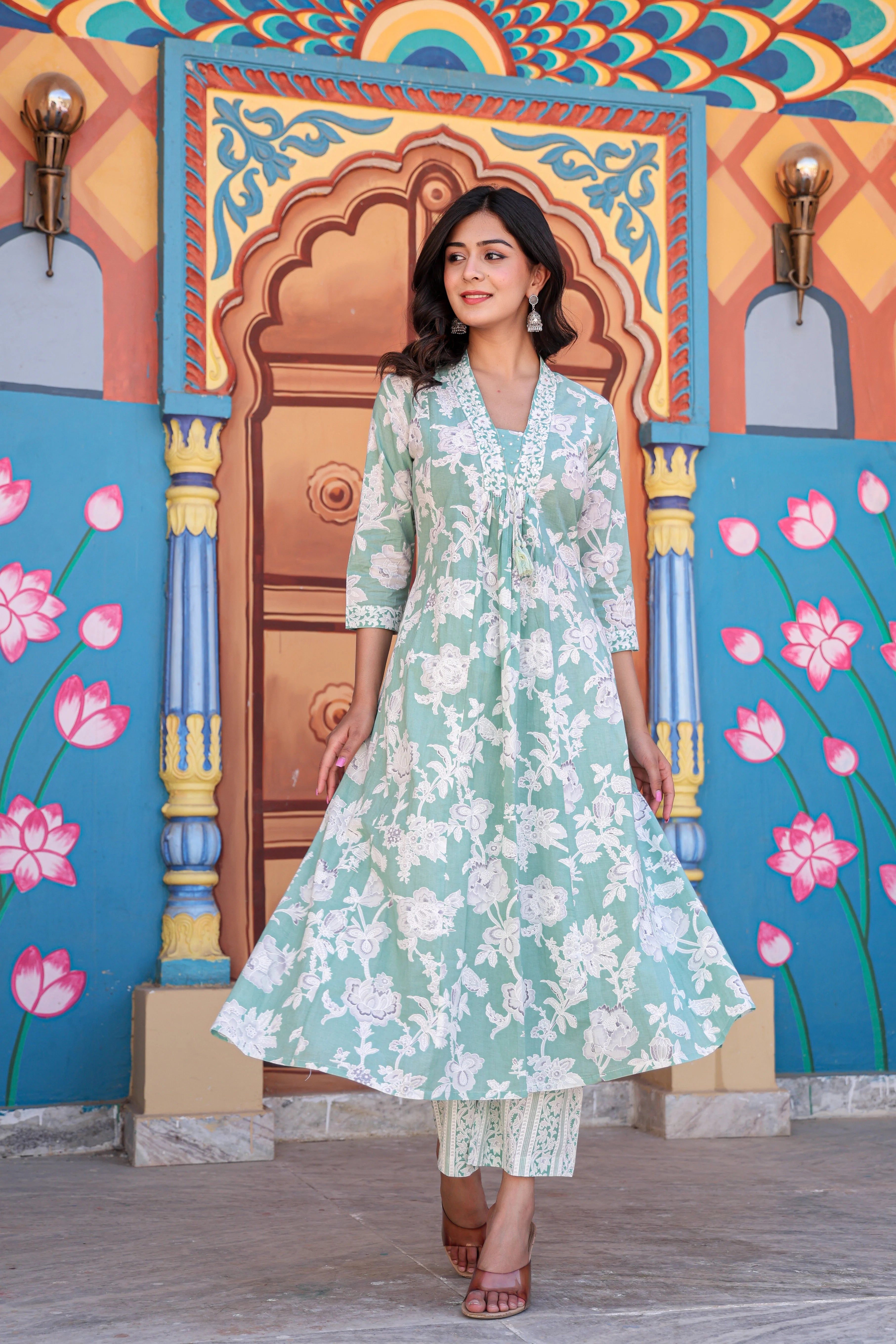 Beautiful Green  Grace Anarkali Kurti Set