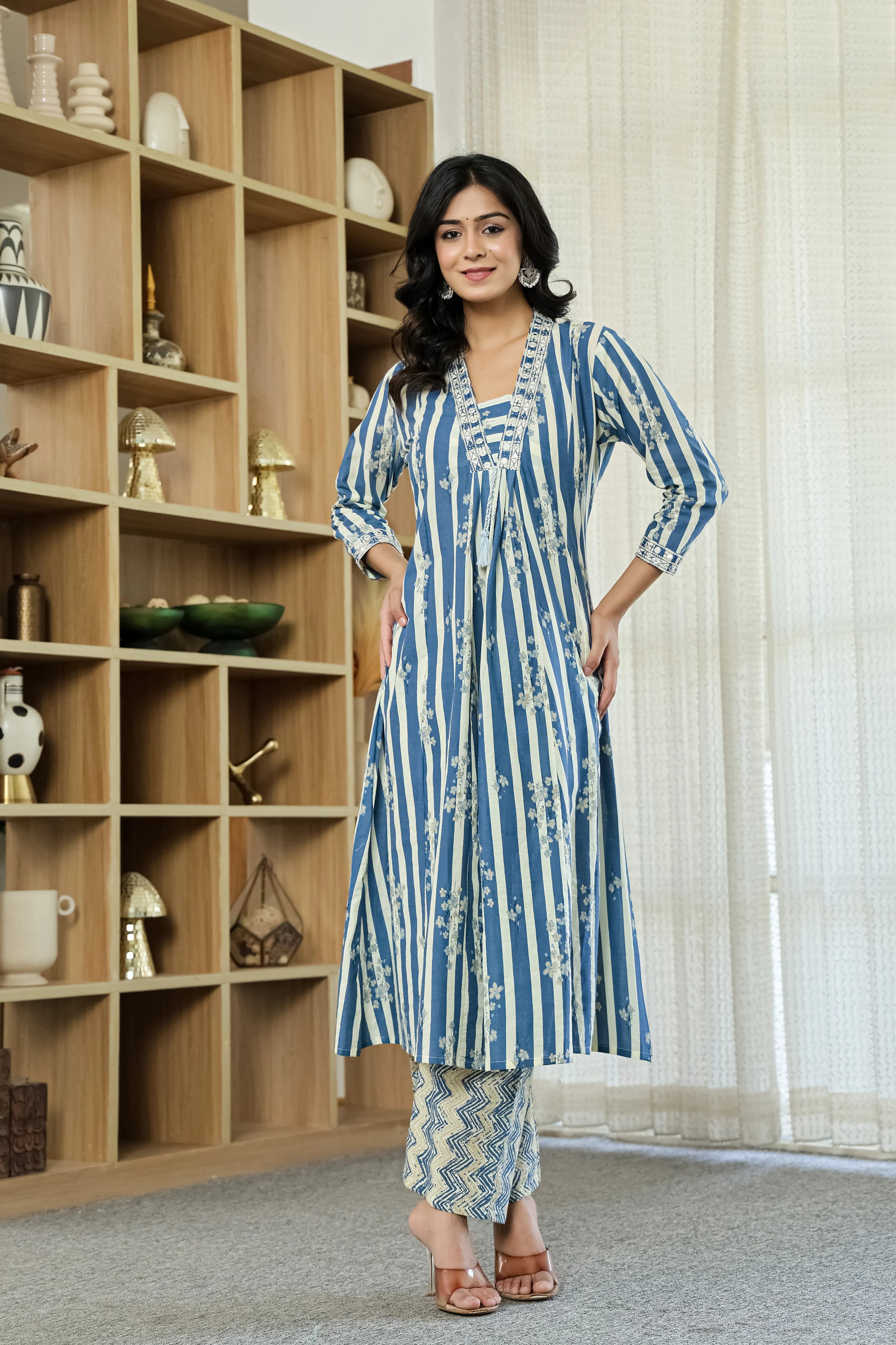 Blue Straight Cotton Kurta Pant Dupatta Set