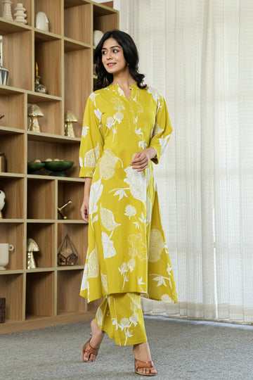 Yellow Floral Pure Cotton CO-Ord Set