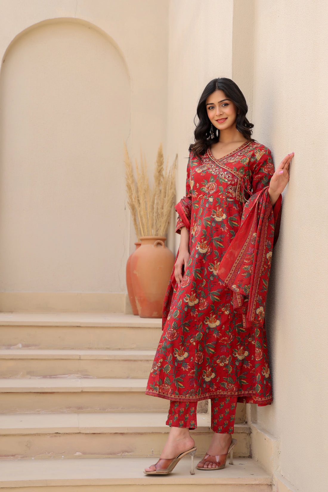 Gulnaar Rust Anarkali Set with Dupatta