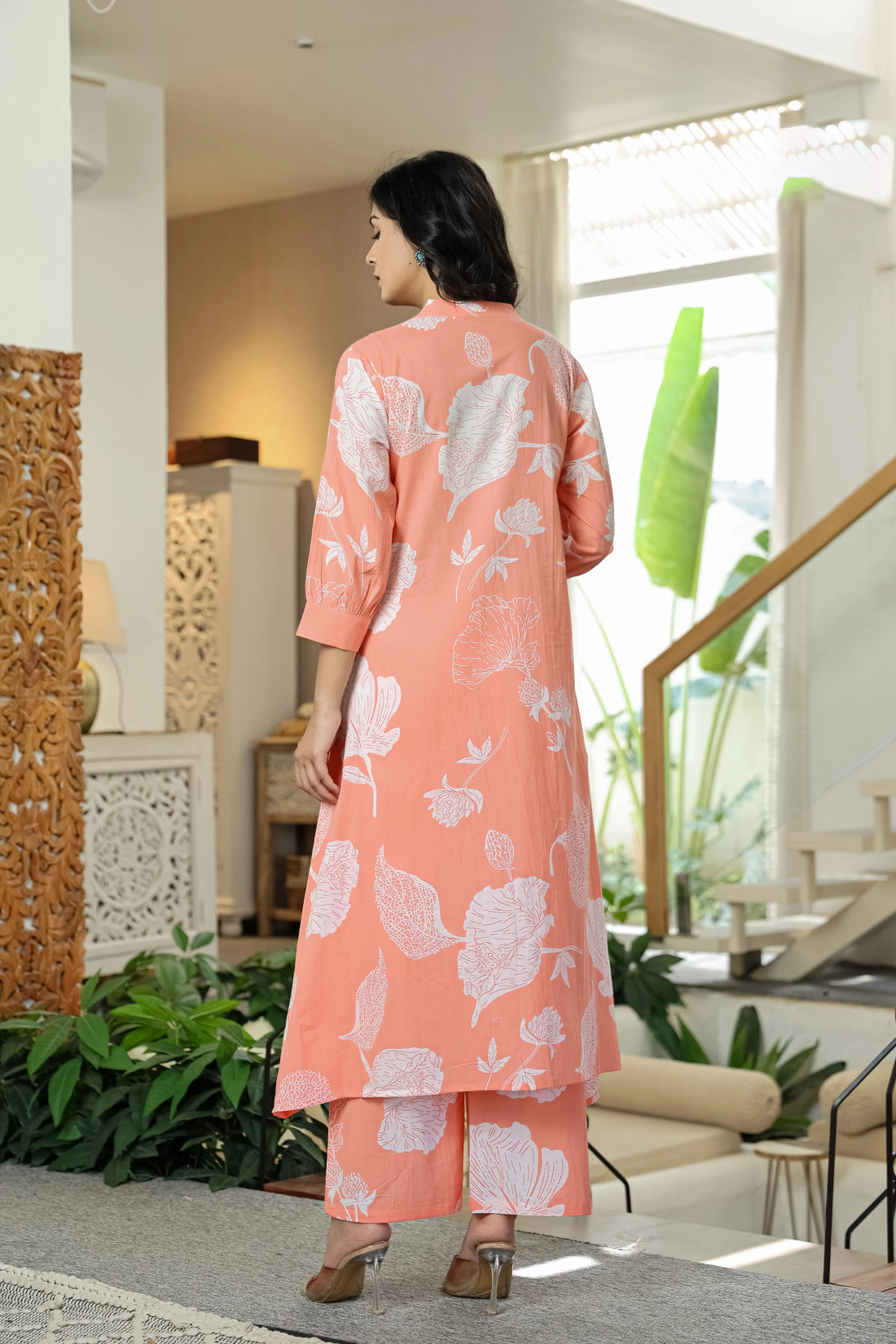 Peach Floral Pure Cotton Co-Ord Set
