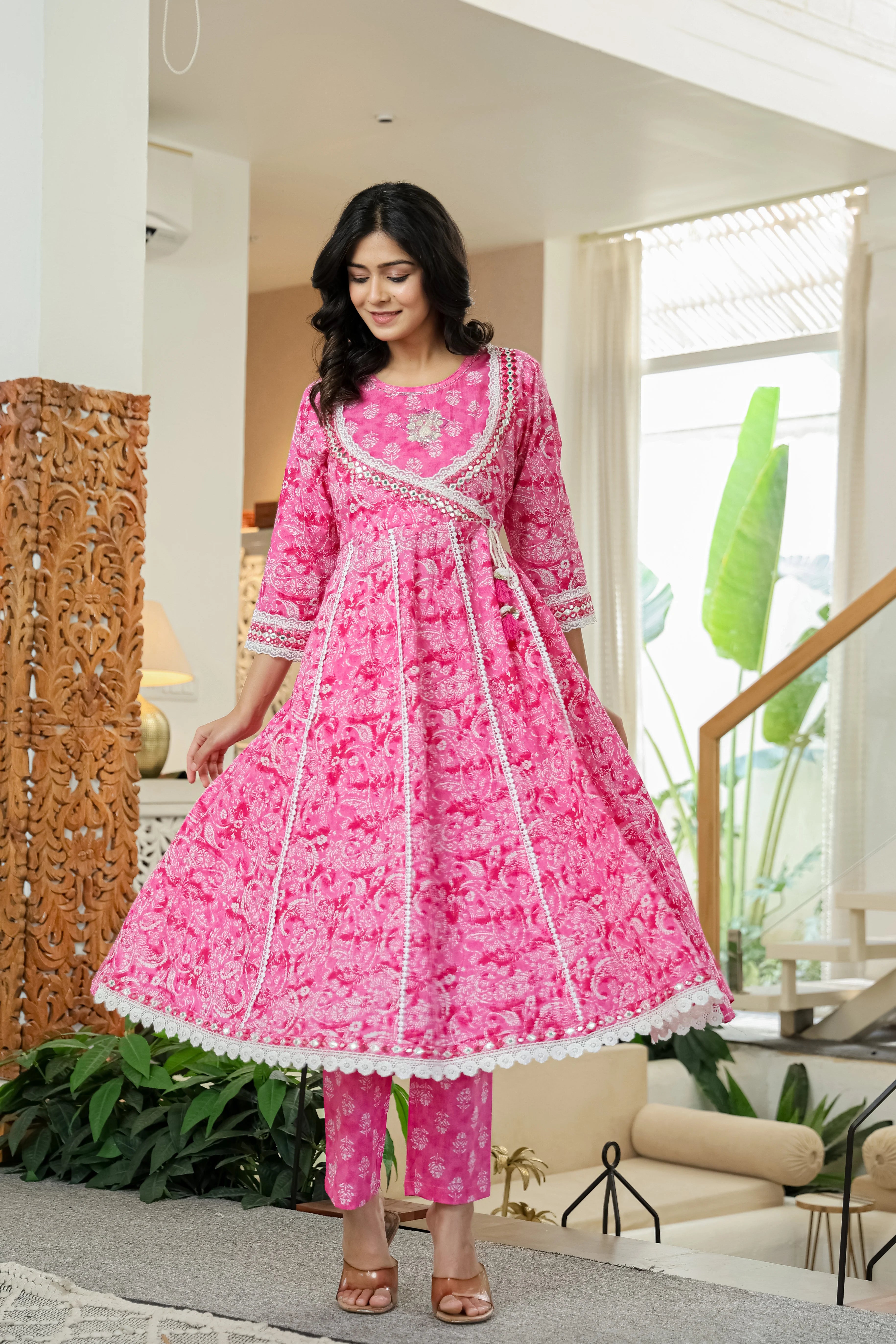 Pink Printed Kurta Set with Dupatta