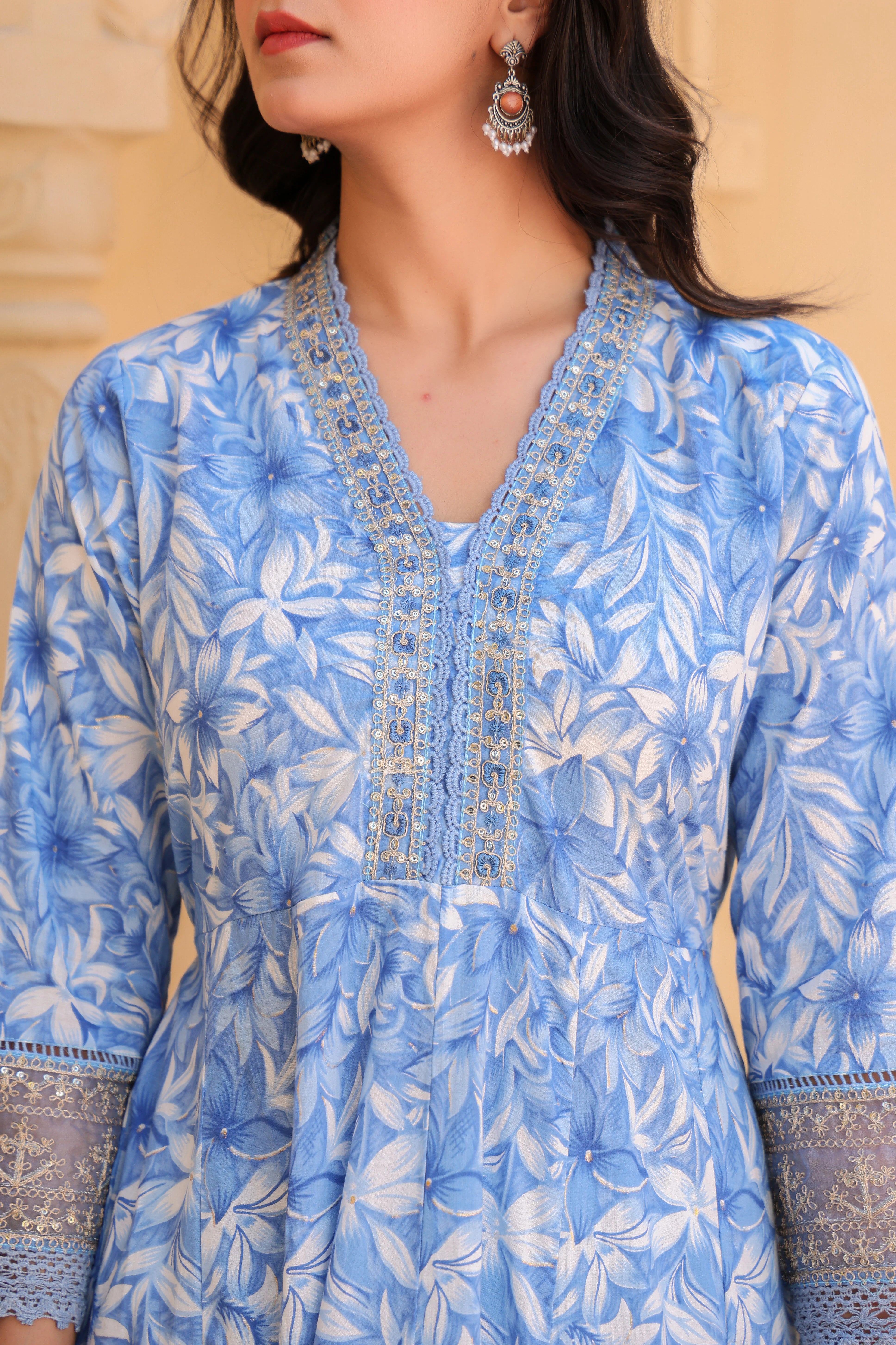 Blue Blossom Grace Anarkali Kurti Set