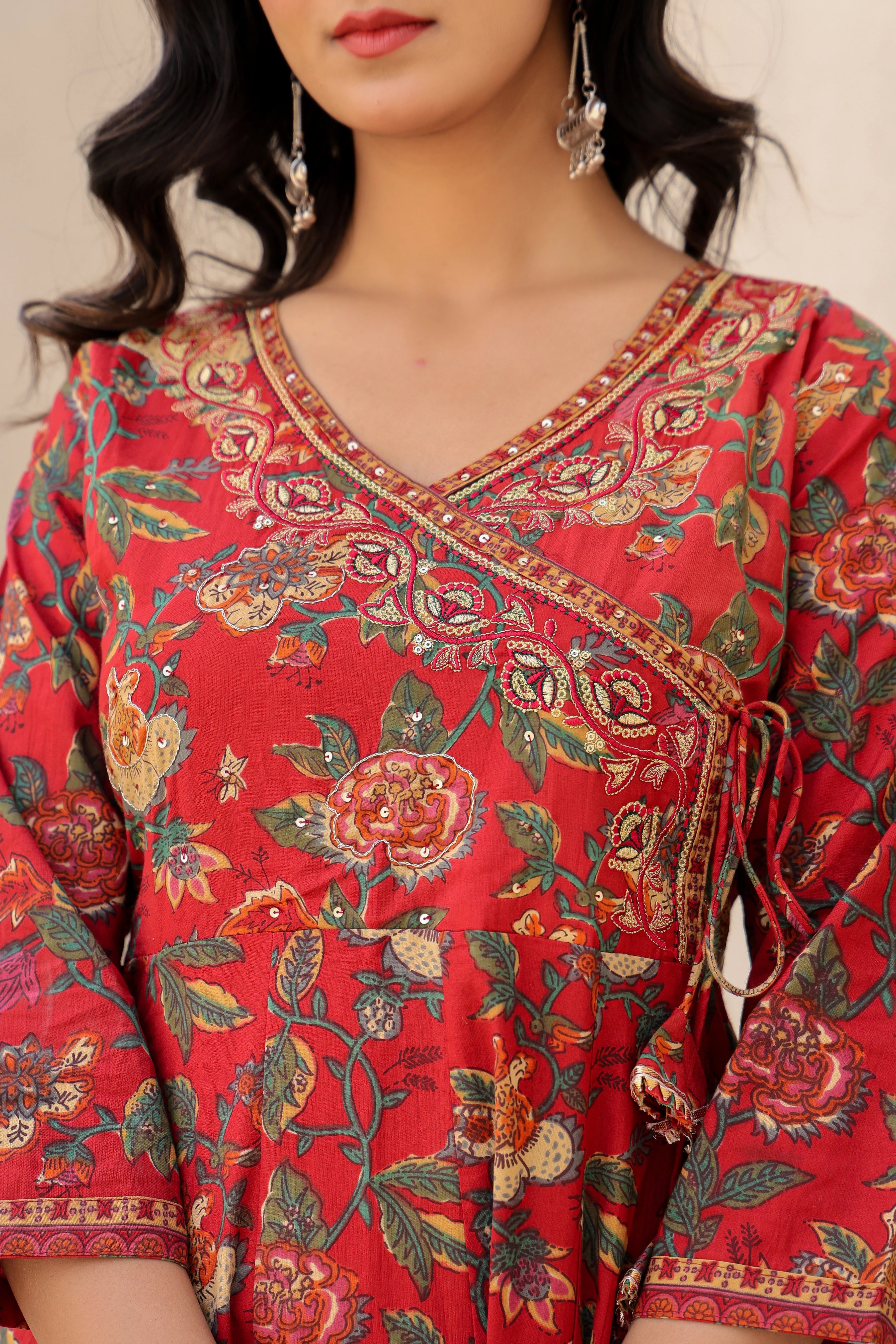 Gulnaar Rust Anarkali Set with Dupatta