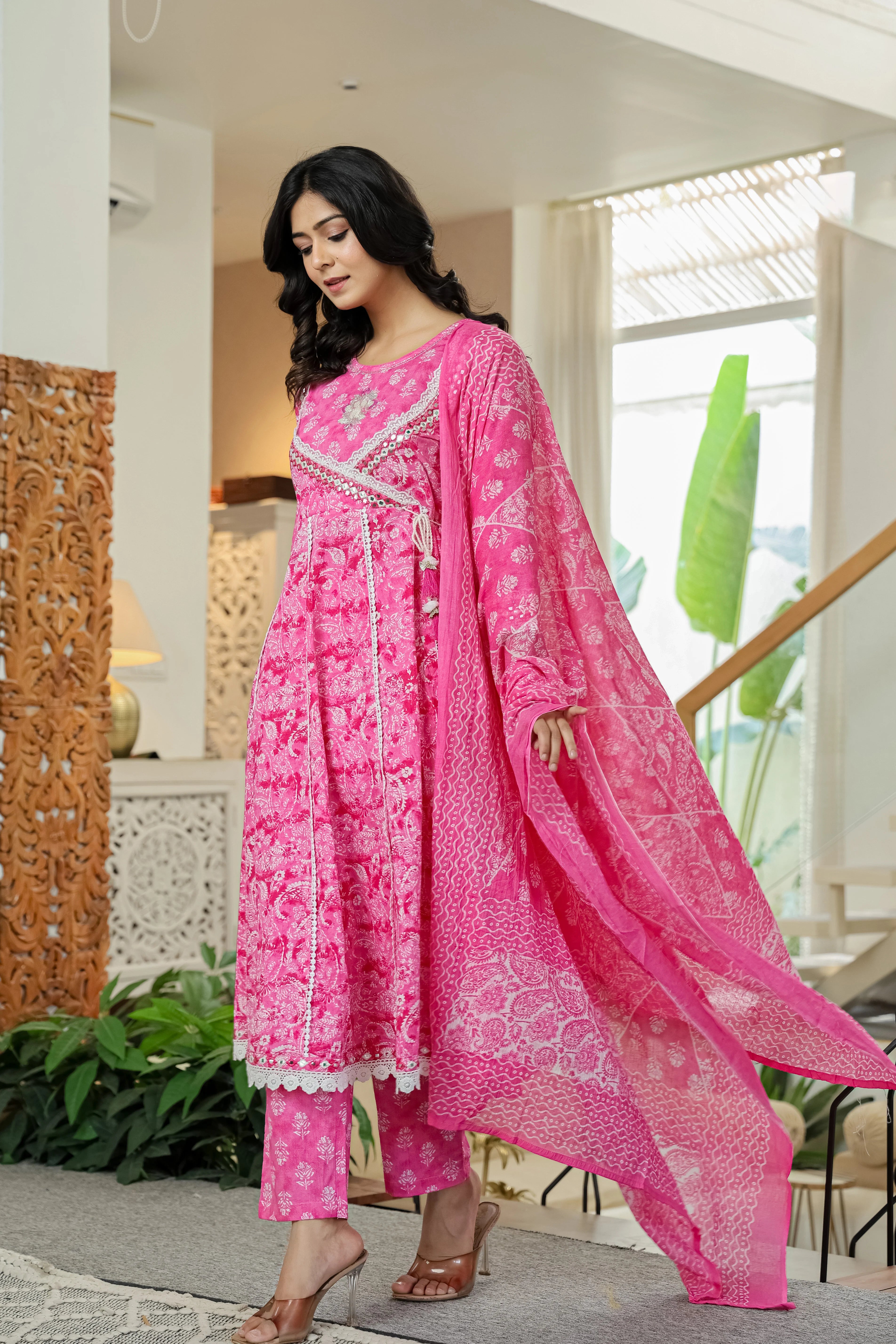 Pink Printed Kurta Set with Dupatta