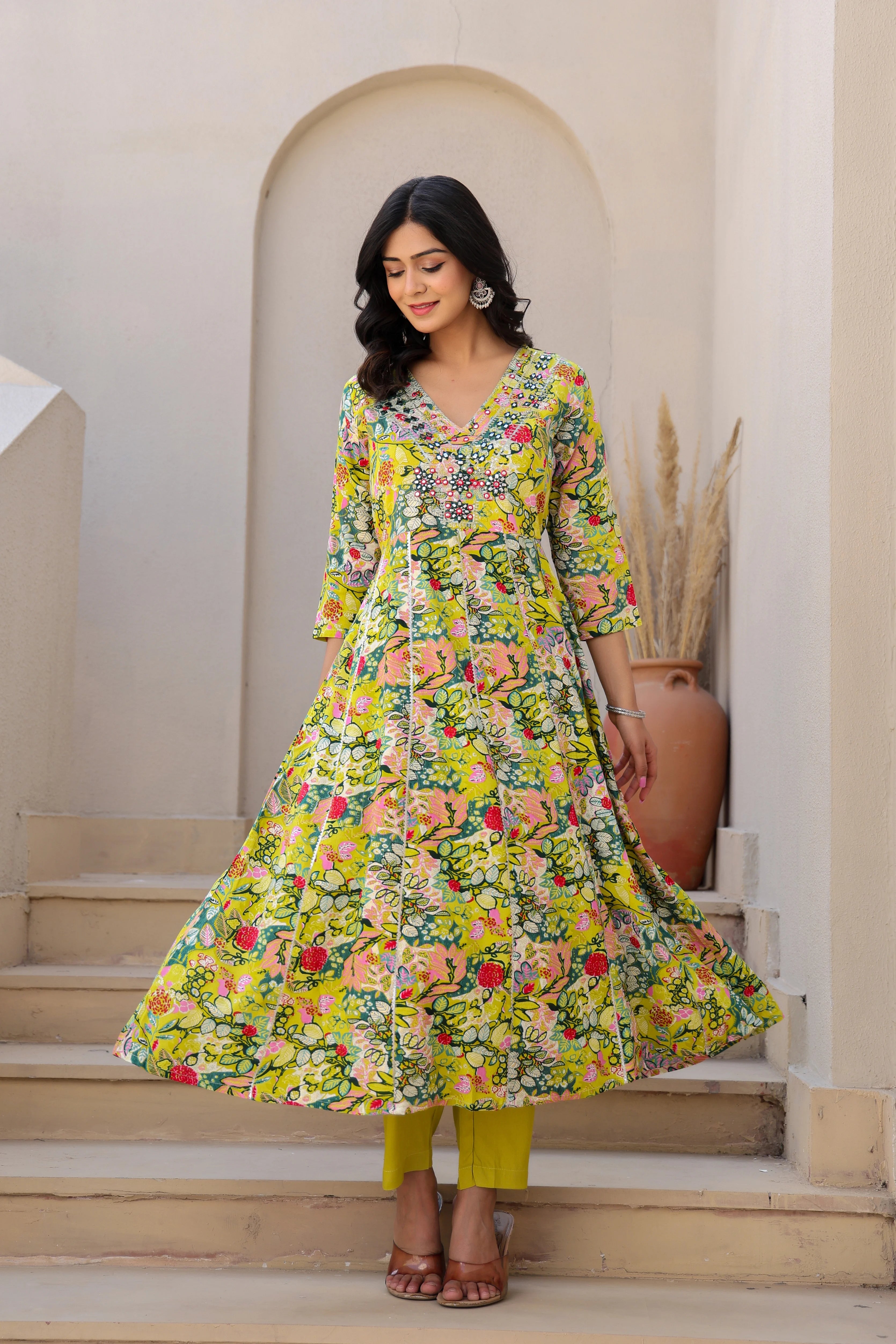 Yellow Multicolour Kurta Set with Dupatta