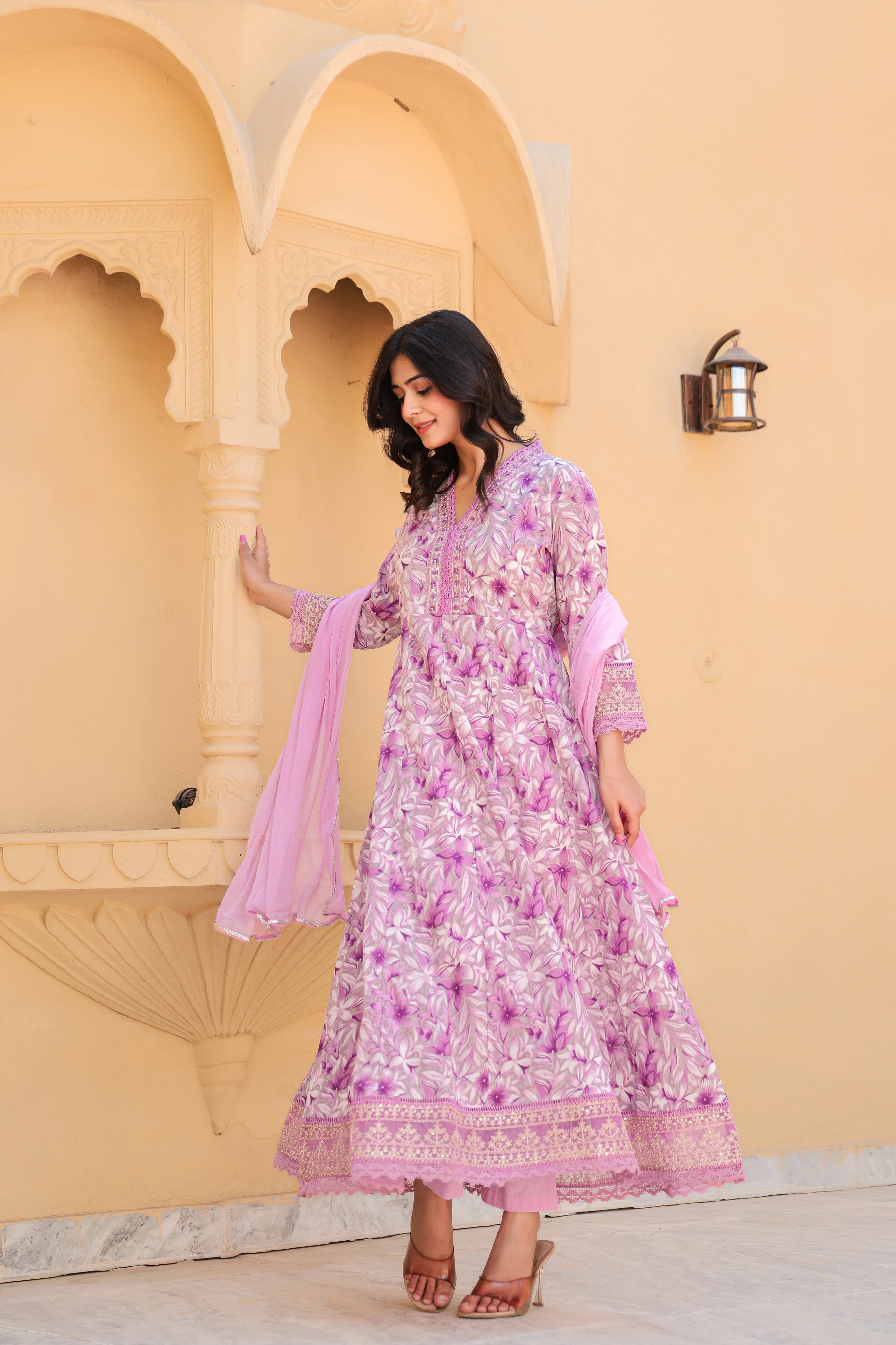 Purple Blossom Grace Anarkali Kurti Set