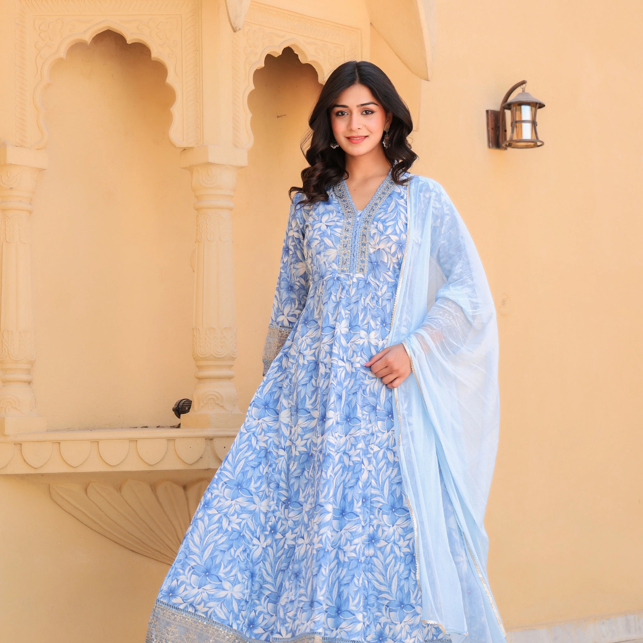 Blue Blossom Grace Anarkali Kurti Set