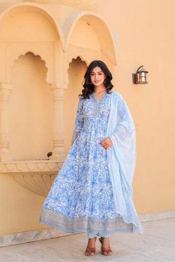 Blue Blossom Grace Anarkali Kurti Set